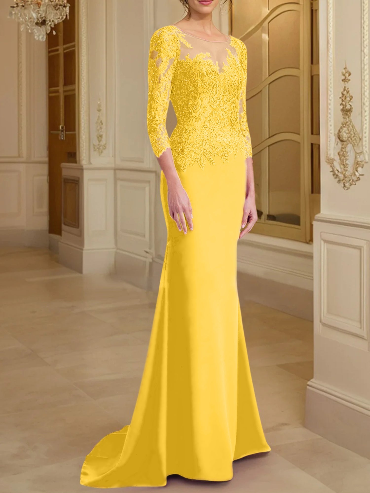 Long Sleeved Lace Mother of the Bride Dresses in Trumpet Mermaid Silhouette