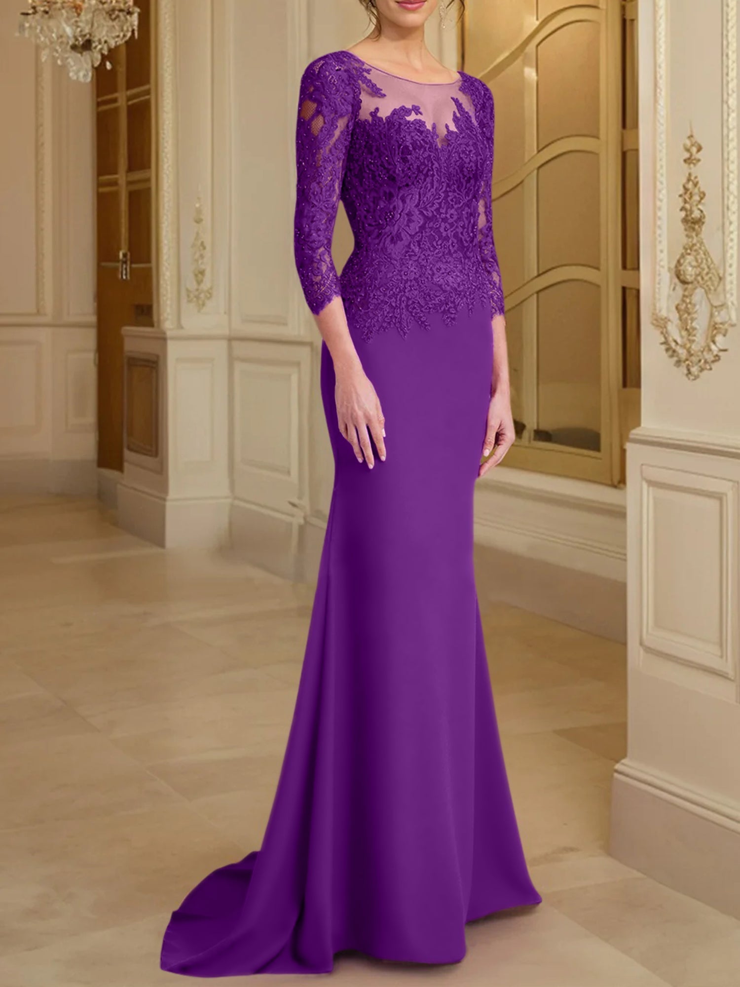 Long Sleeved Lace Mother of the Bride Dresses in Trumpet Mermaid Silhouette