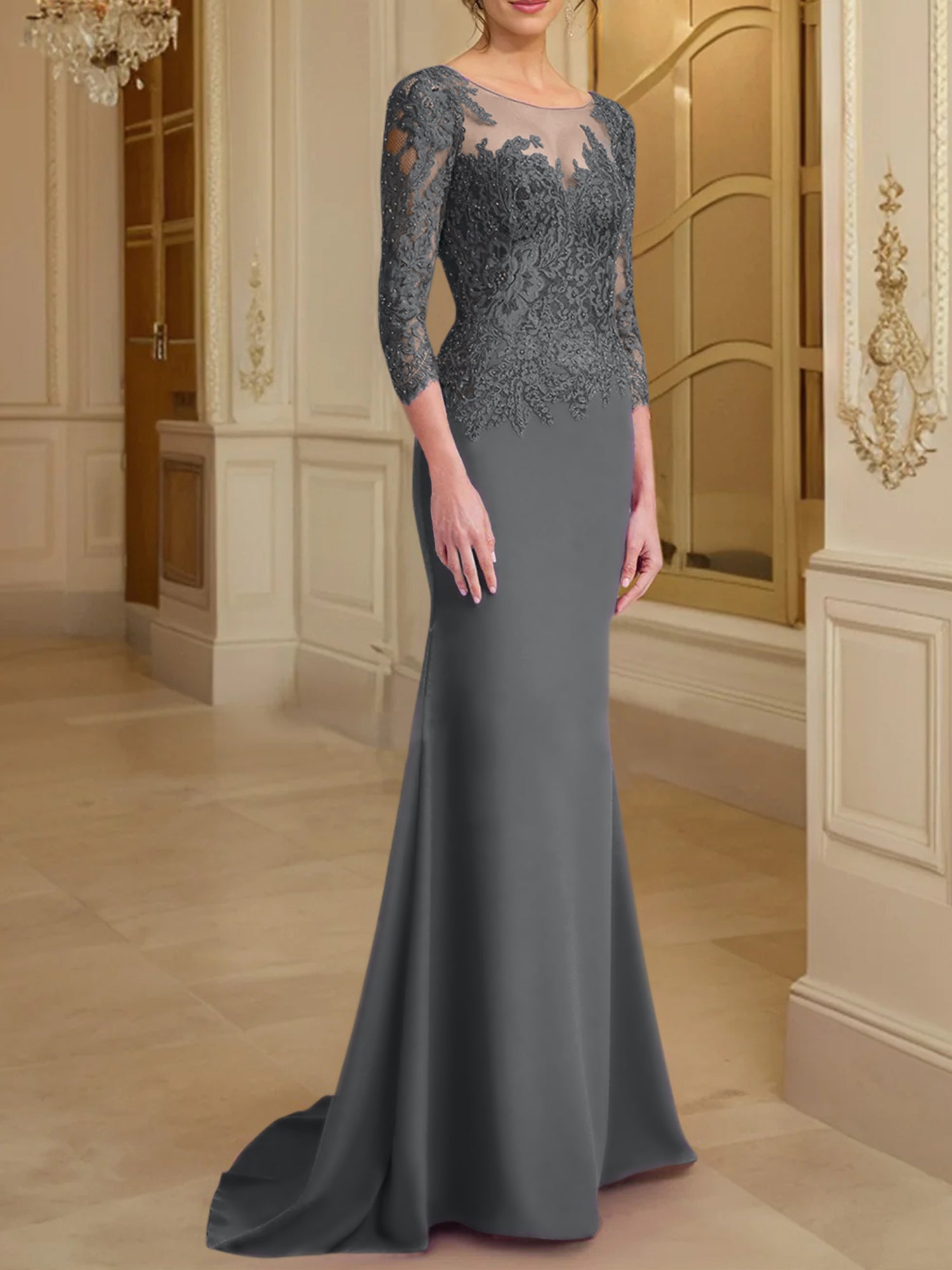 Long Sleeved Lace Mother of the Bride Dresses in Trumpet Mermaid Silhouette