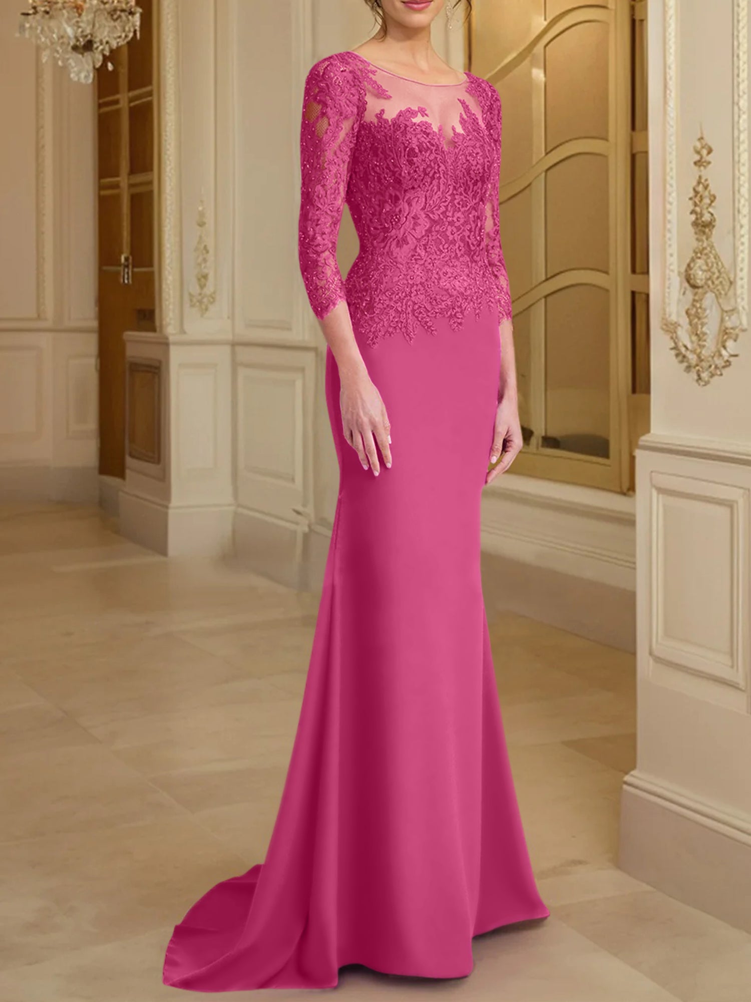 Long Sleeved Lace Mother of the Bride Dresses in Trumpet Mermaid Silhouette