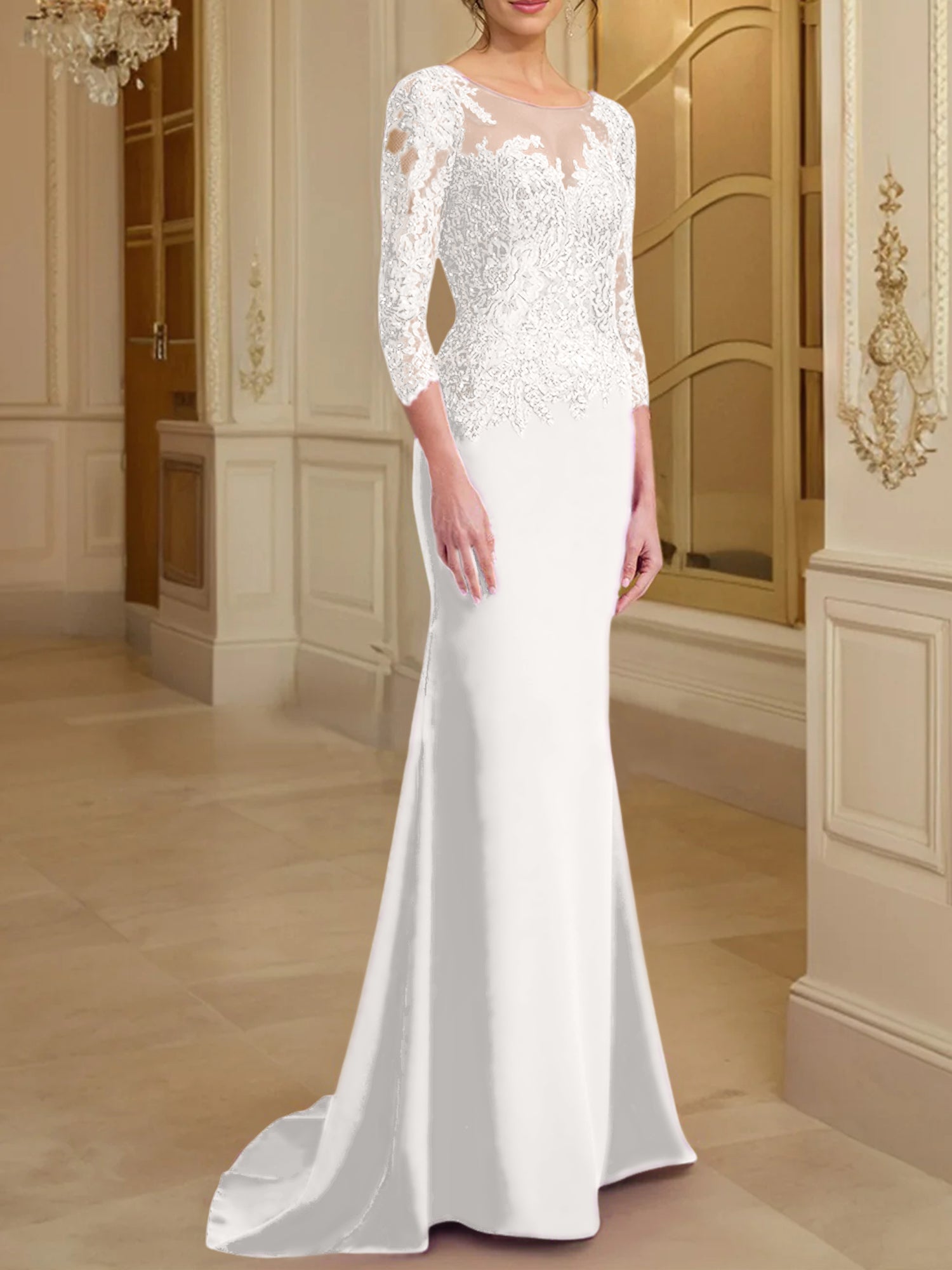 Long Sleeved Lace Mother of the Bride Dresses in Trumpet Mermaid Silhouette