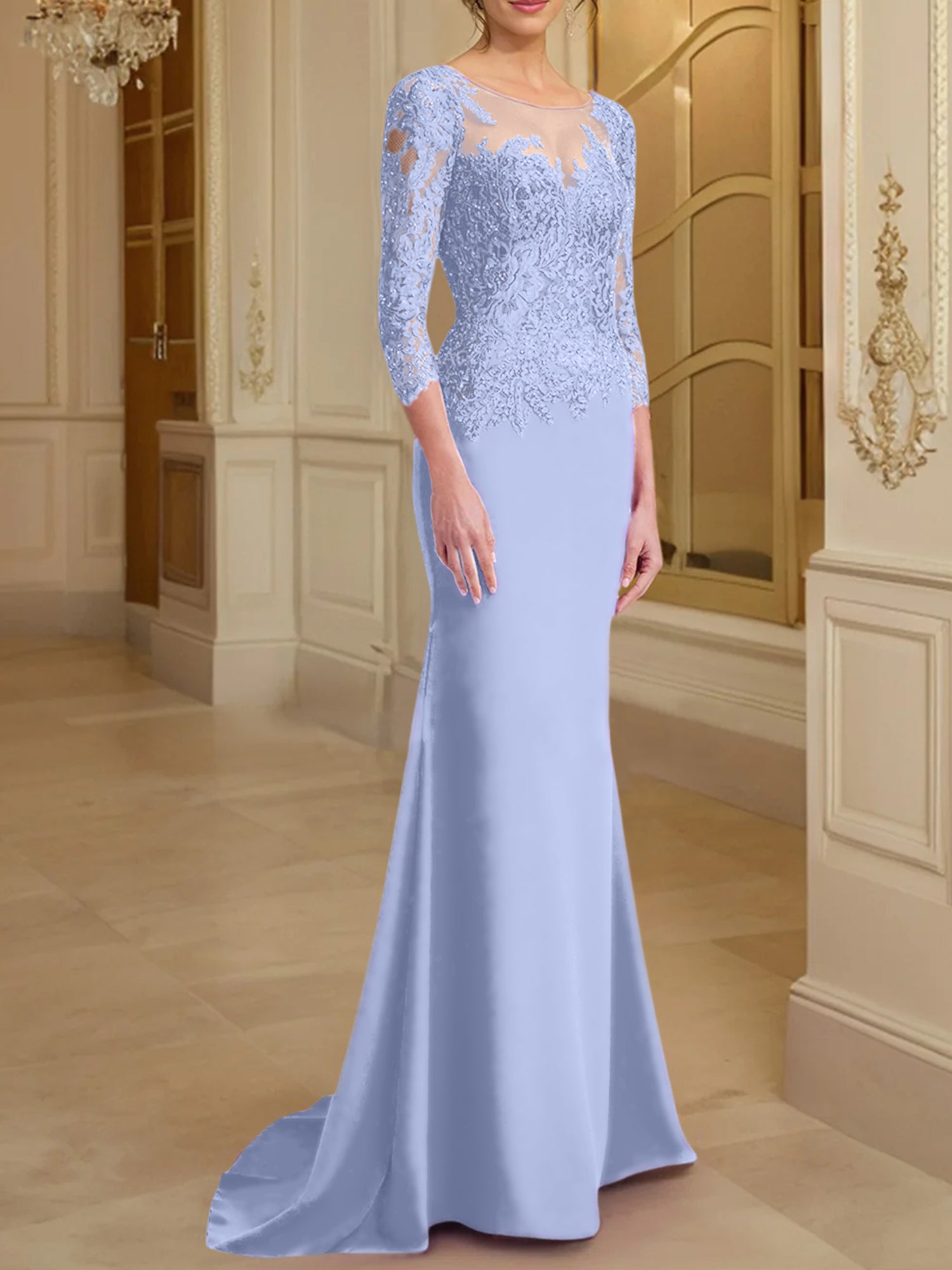 Long Sleeved Lace Mother of the Bride Dresses in Trumpet Mermaid Silhouette