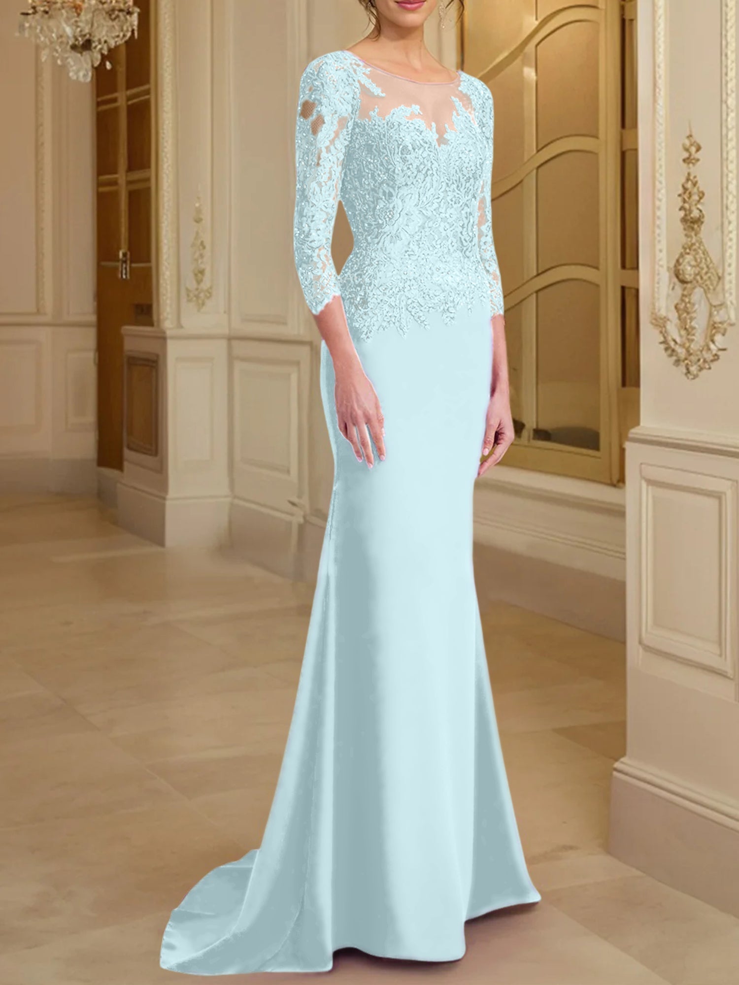 Long Sleeved Lace Mother of the Bride Dresses in Trumpet Mermaid Silhouette