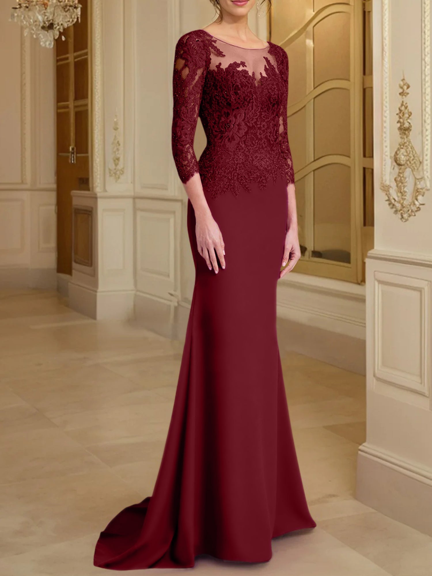 Long Sleeved Lace Mother of the Bride Dresses in Trumpet Mermaid Silhouette