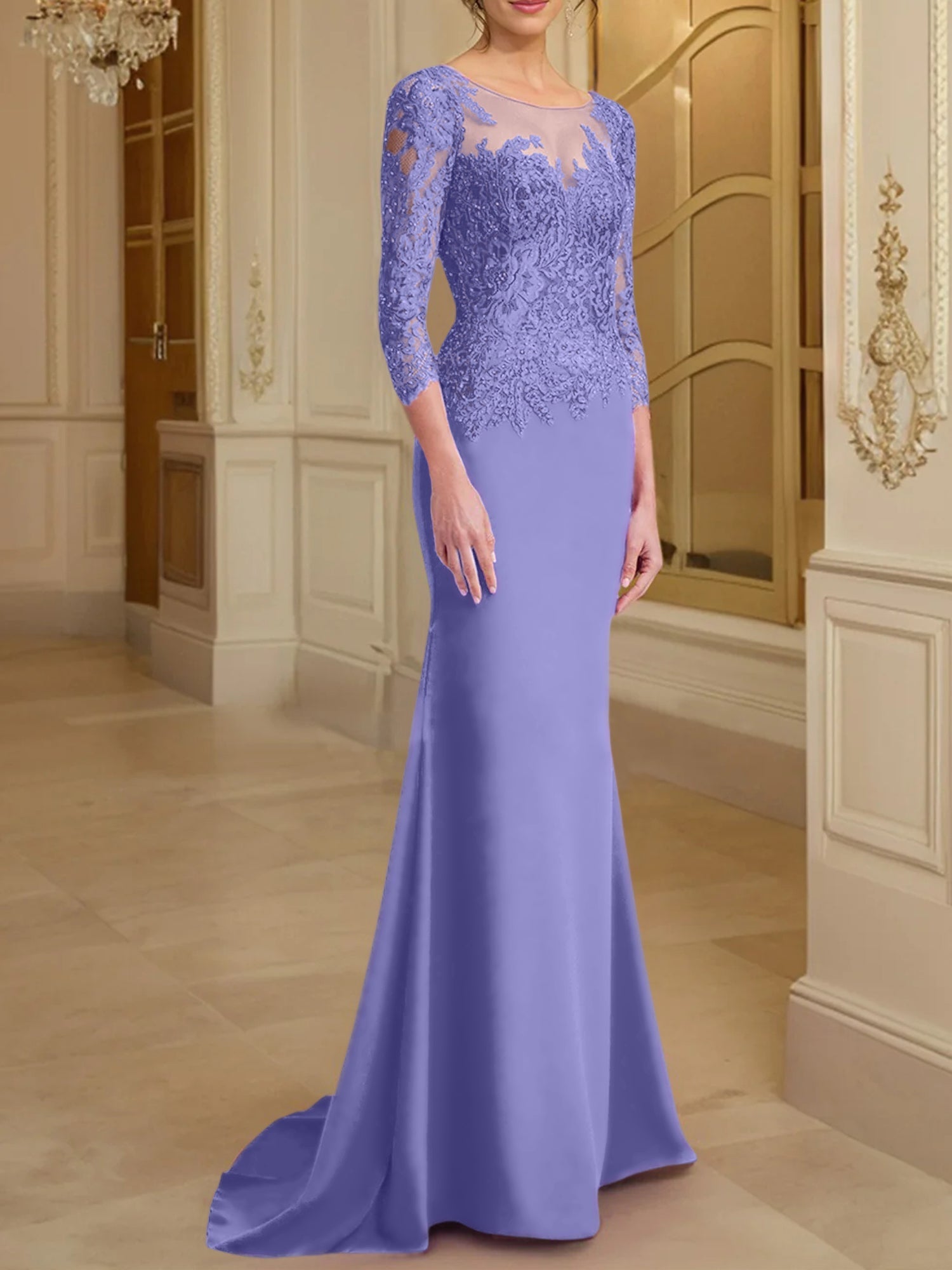 Long Sleeved Lace Mother of the Bride Dresses in Trumpet Mermaid Silhouette