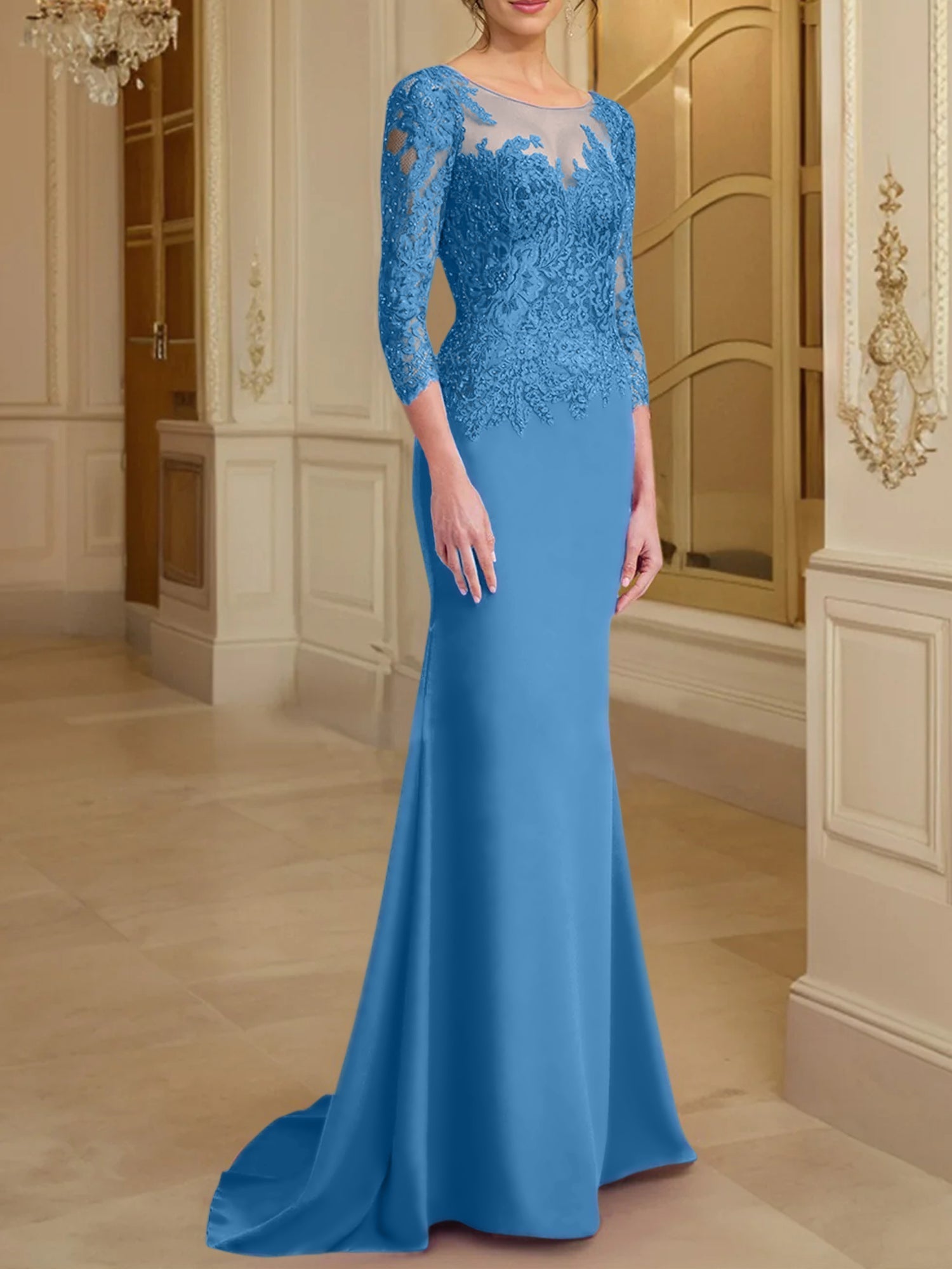 Long Sleeved Lace Mother of the Bride Dresses in Trumpet Mermaid Silhouette
