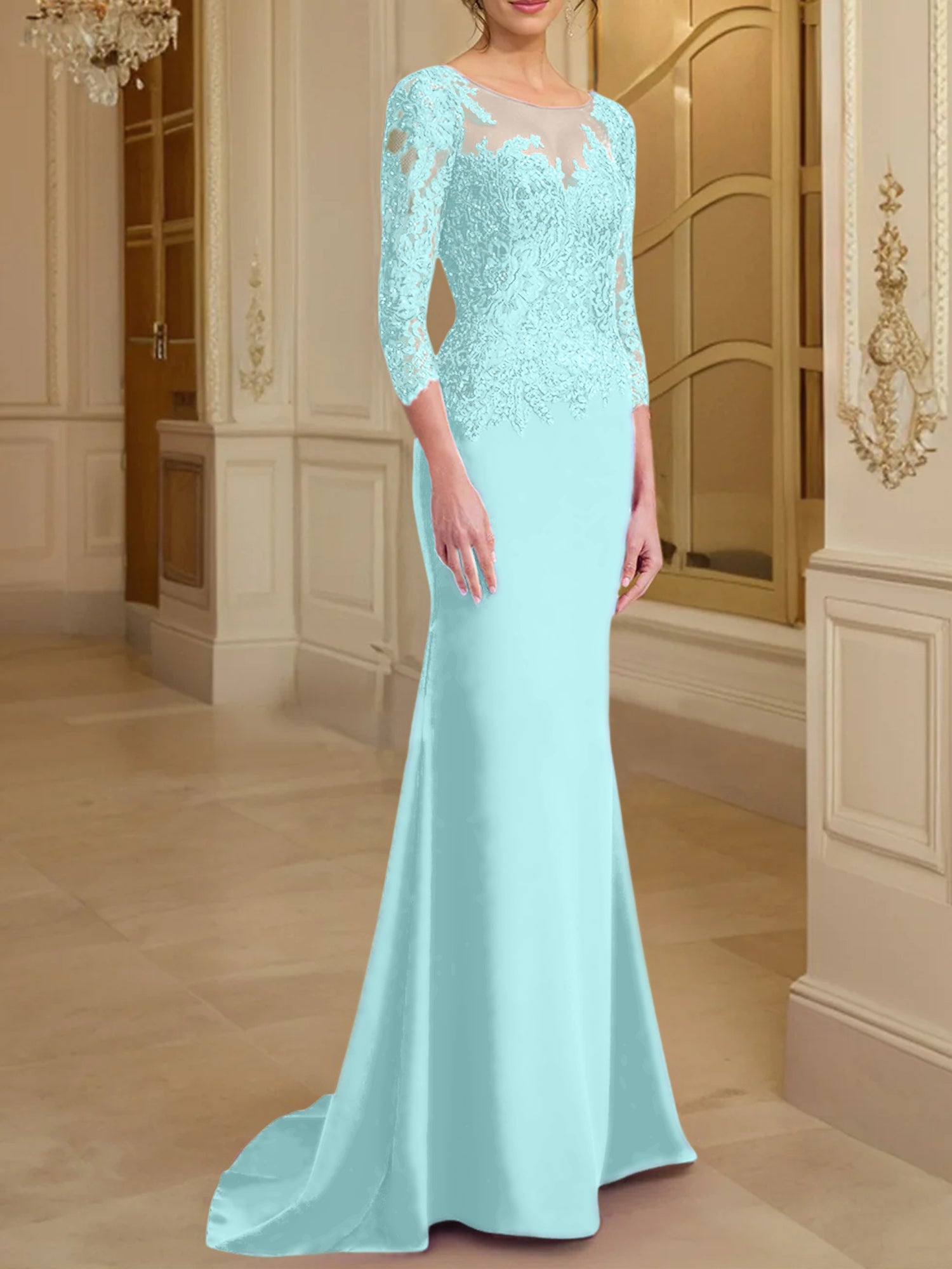 Long Sleeved Lace Mother of the Bride Dresses in Trumpet Mermaid Silhouette