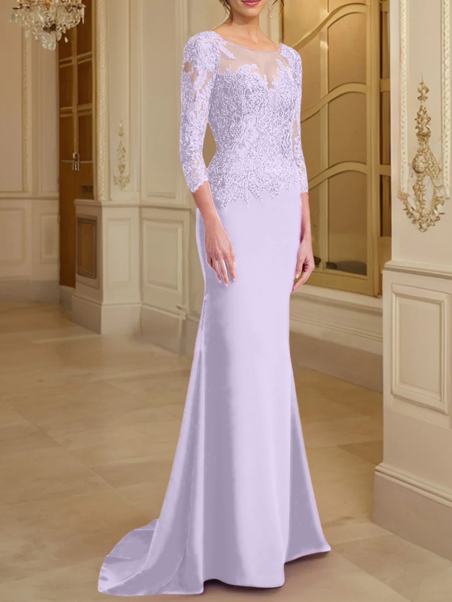 Long Sleeved Lace Mother of the Bride Dresses in Trumpet Mermaid Silhouette