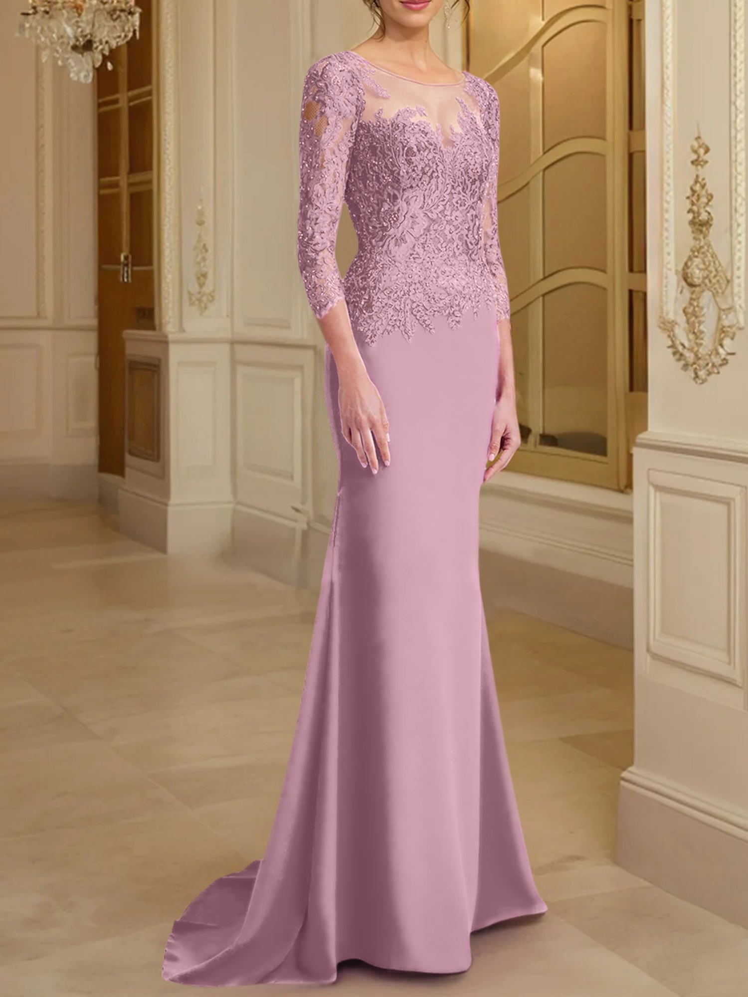 Long Sleeved Lace Mother of the Bride Dresses in Trumpet Mermaid Silhouette