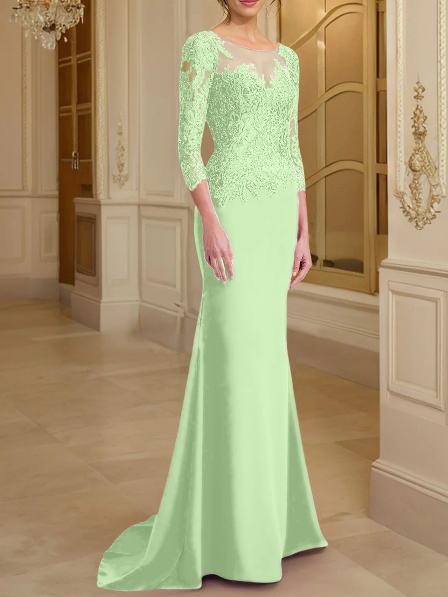 Long Sleeved Lace Mother of the Bride Dresses in Trumpet Mermaid Silhouette