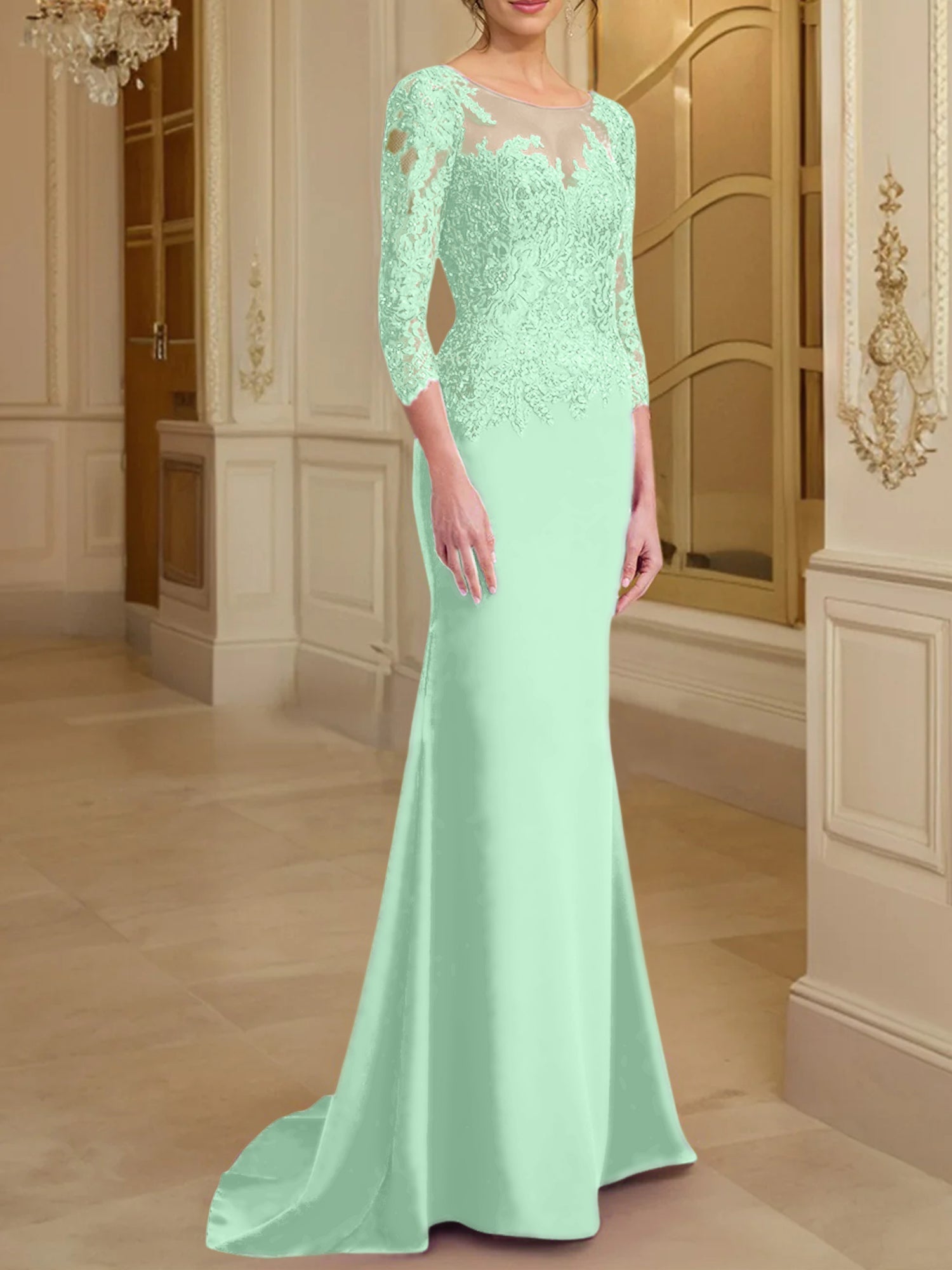Long Sleeved Lace Mother of the Bride Dresses in Trumpet Mermaid Silhouette