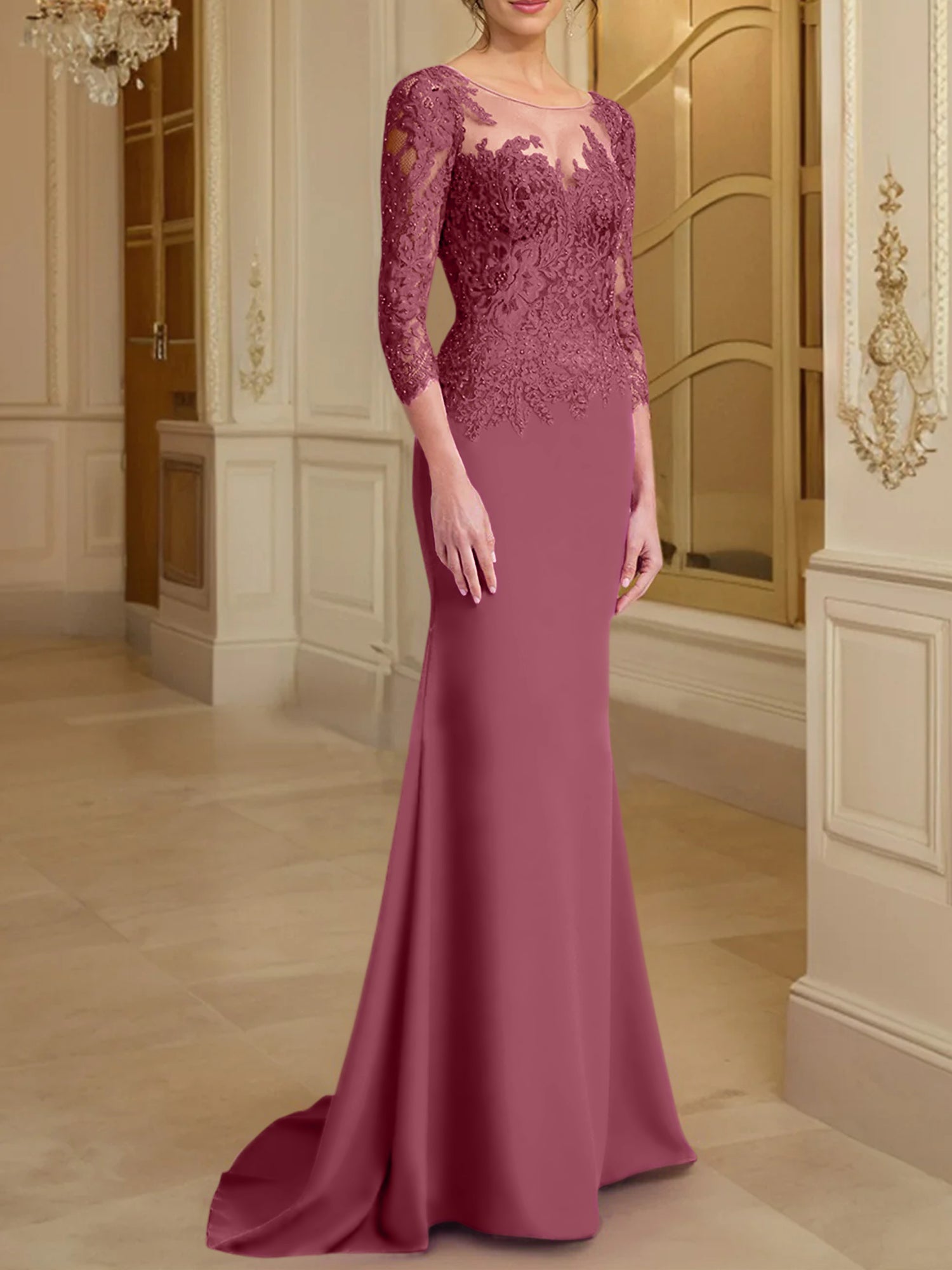 Long Sleeved Lace Mother of the Bride Dresses in Trumpet Mermaid Silhouette