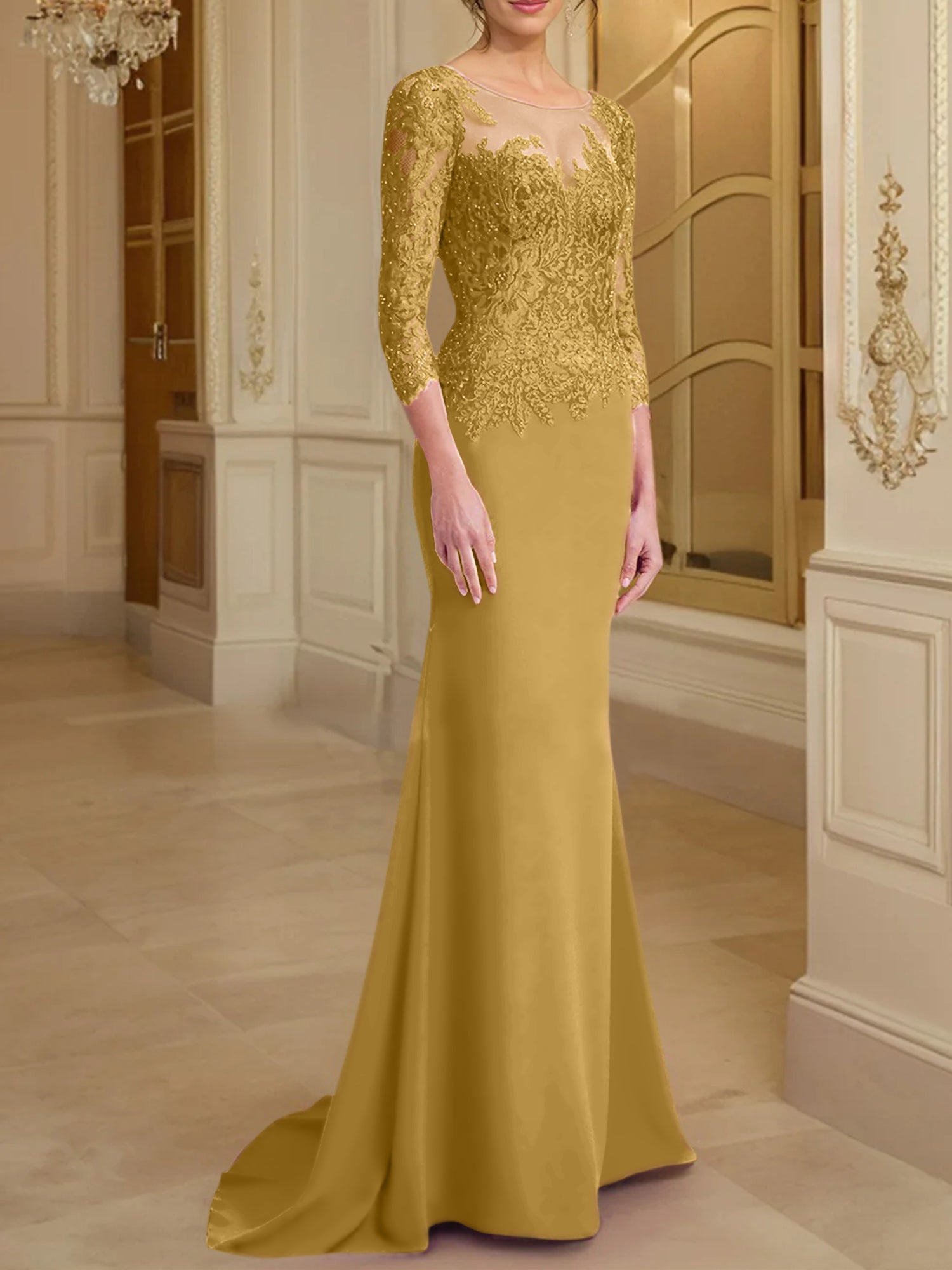 Long Sleeved Lace Mother of the Bride Dresses in Trumpet Mermaid Silhouette