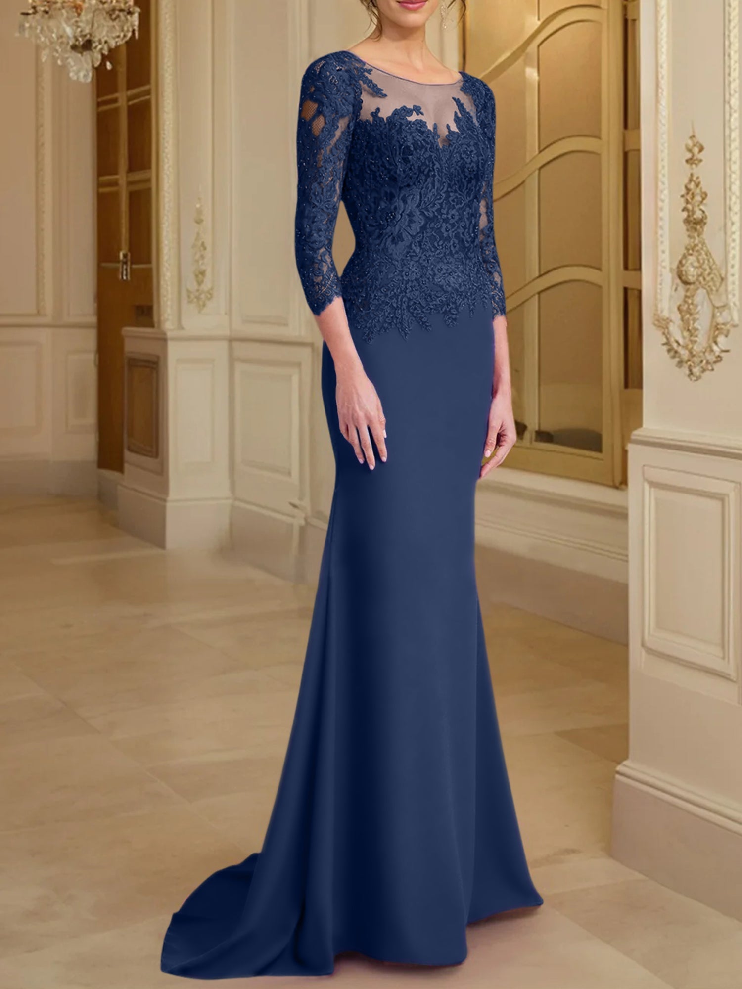 Long Sleeved Lace Mother of the Bride Dresses in Trumpet Mermaid Silhouette
