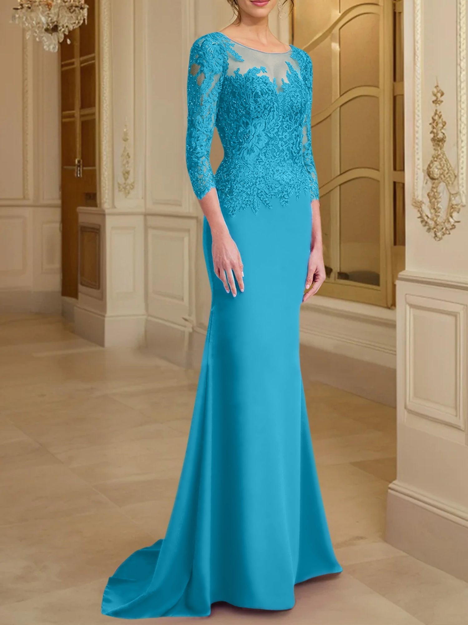 Long Sleeved Lace Mother of the Bride Dresses in Trumpet Mermaid Silhouette