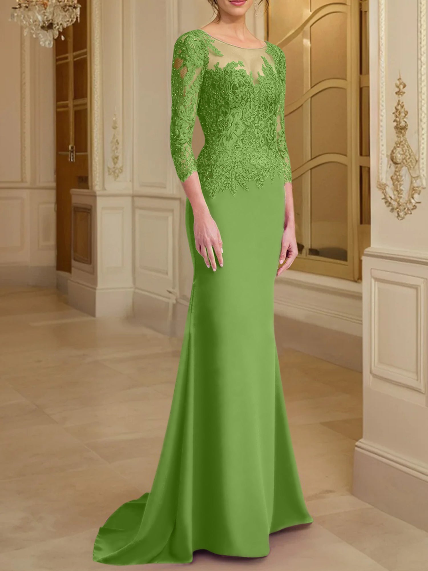 Long Sleeved Lace Mother of the Bride Dresses in Trumpet Mermaid Silhouette
