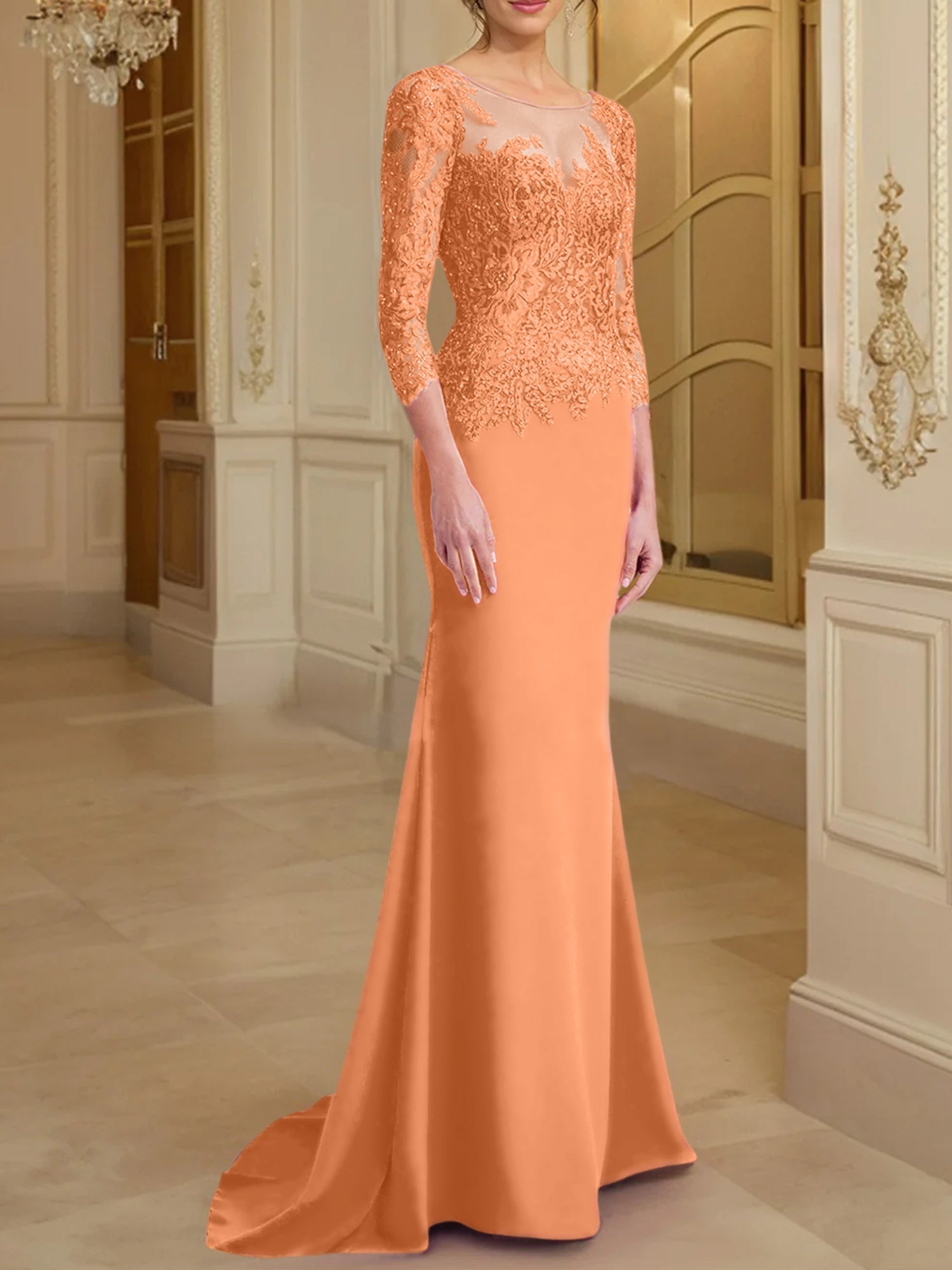Long Sleeved Lace Mother of the Bride Dresses in Trumpet Mermaid Silhouette