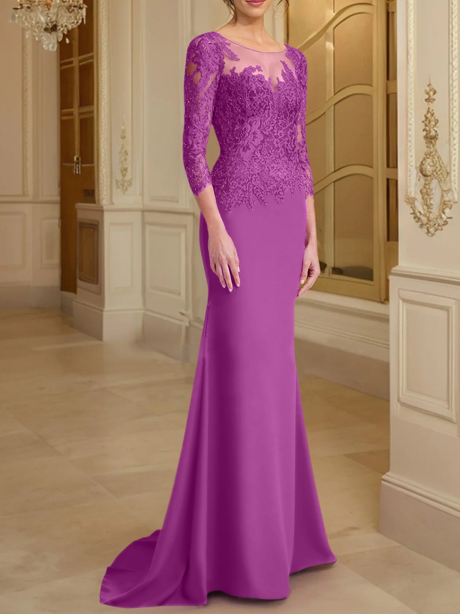 Long Sleeved Lace Mother of the Bride Dresses in Trumpet Mermaid Silhouette