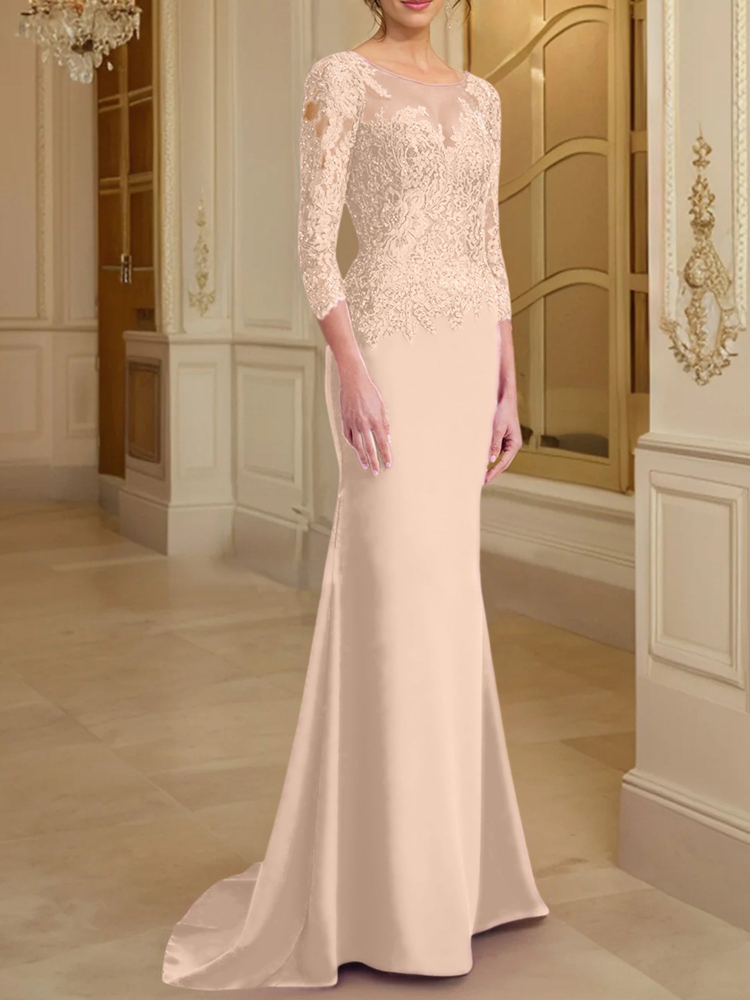 Long Sleeved Lace Mother of the Bride Dresses in Trumpet Mermaid Silhouette