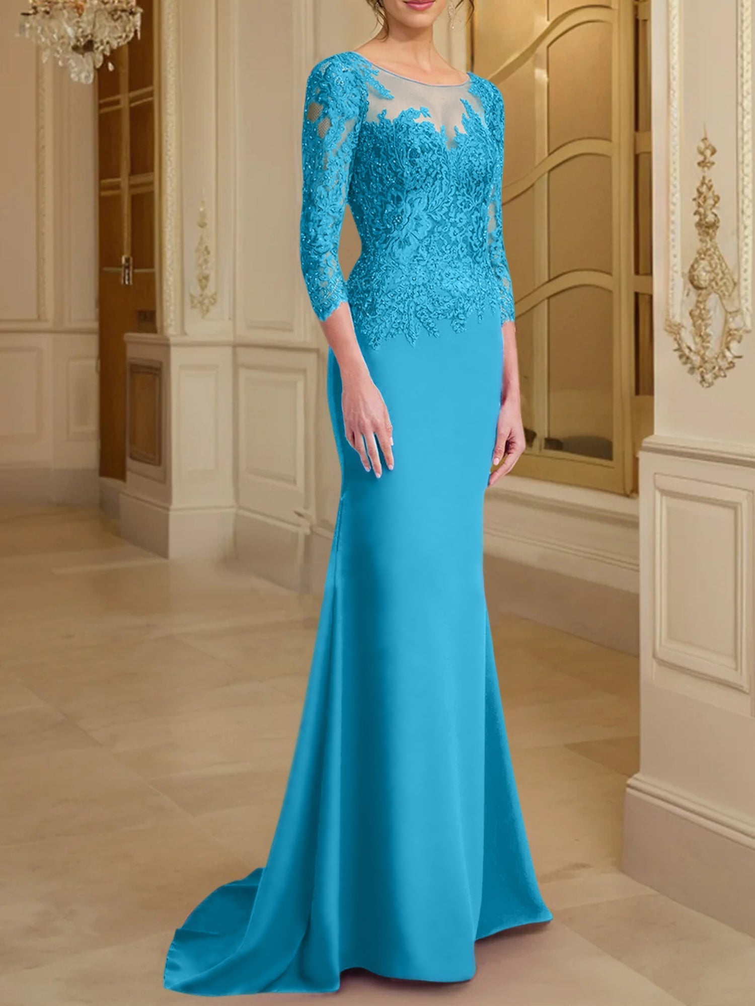 Long Sleeved Lace Mother of the Bride Dresses in Trumpet Mermaid Silhouette