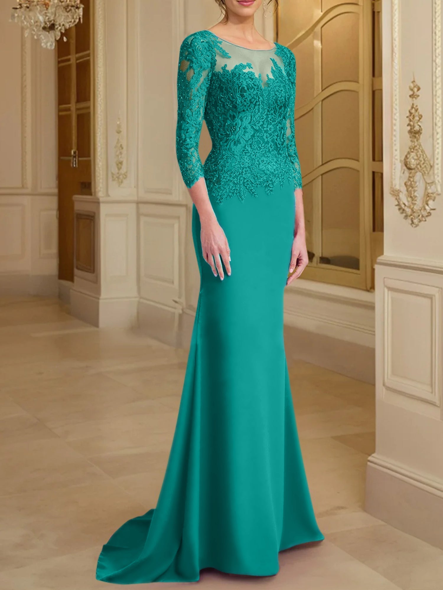 Long Sleeved Lace Mother of the Bride Dresses in Trumpet Mermaid Silhouette