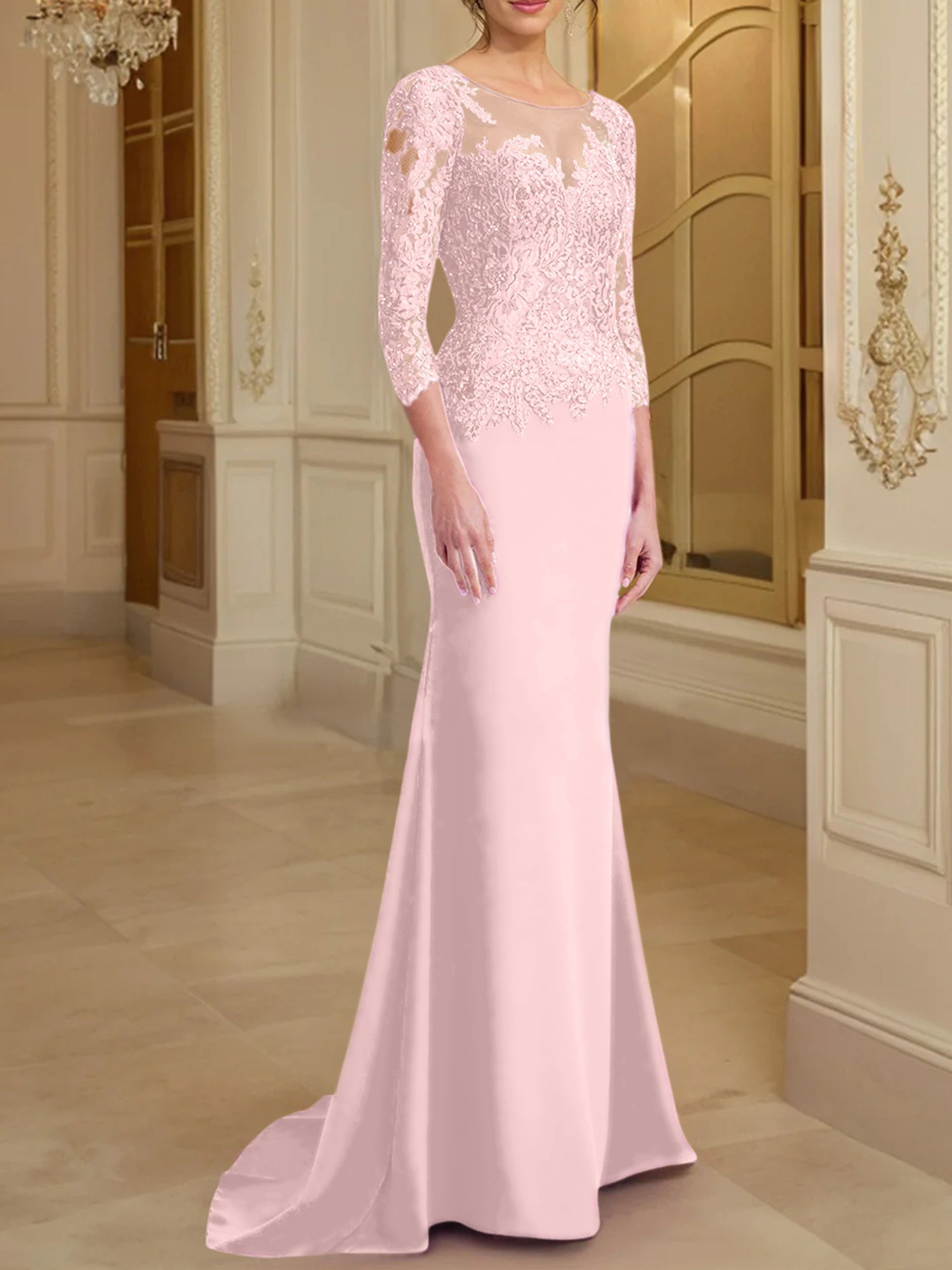 Long Sleeved Lace Mother of the Bride Dresses in Trumpet Mermaid Silhouette