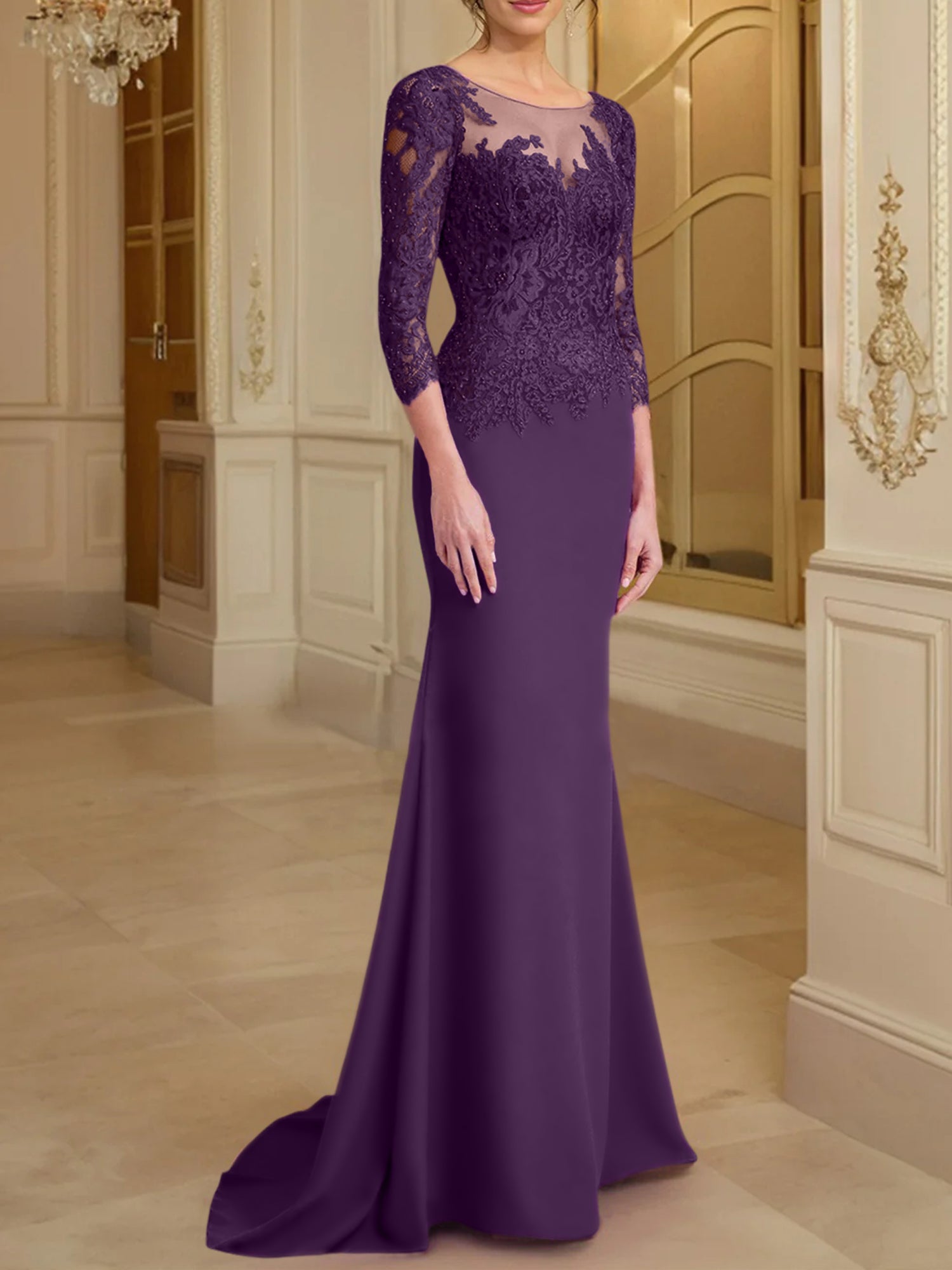 Long Sleeved Lace Mother of the Bride Dresses in Trumpet Mermaid Silhouette