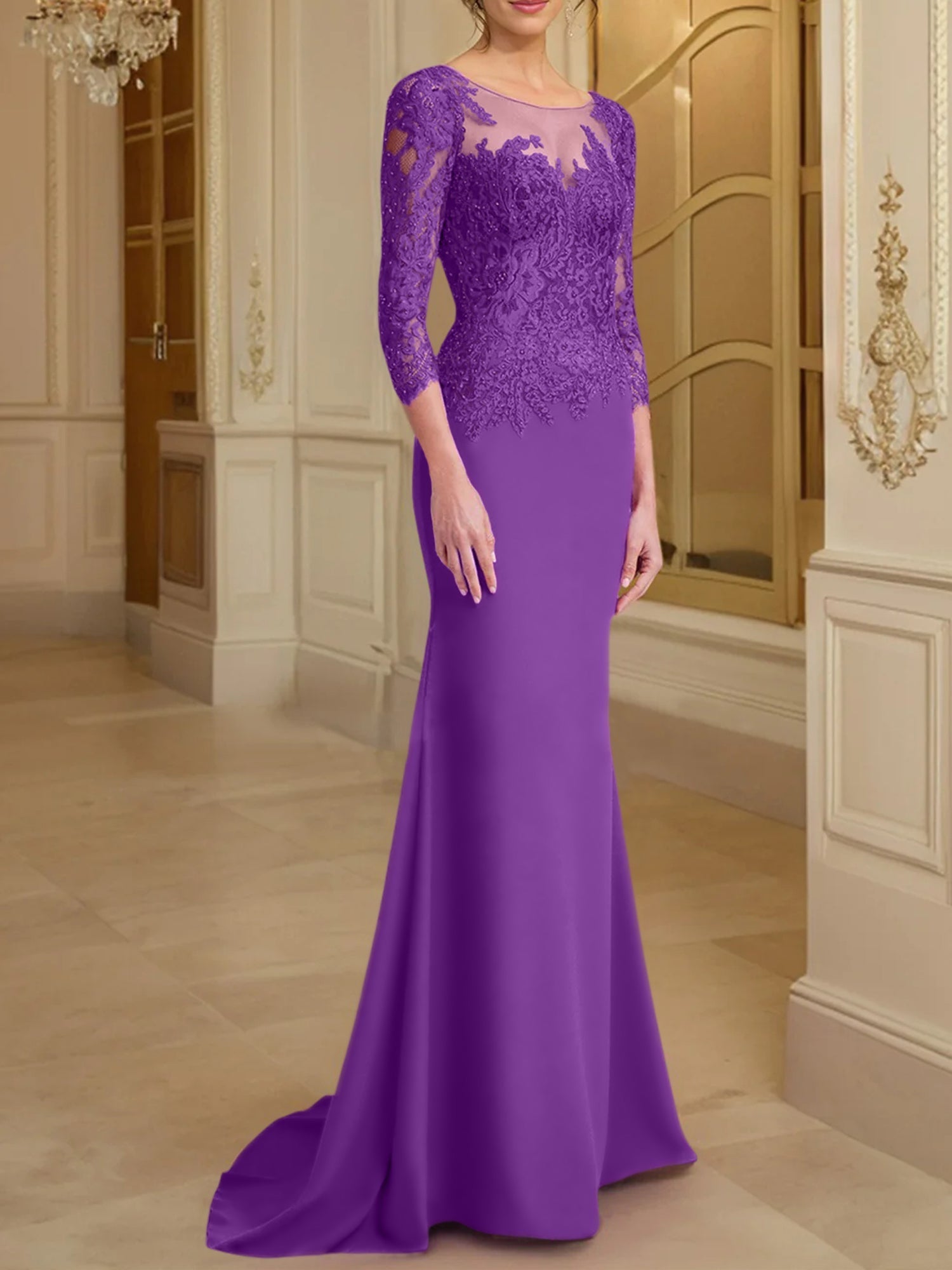 Long Sleeved Lace Mother of the Bride Dresses in Trumpet Mermaid Silhouette