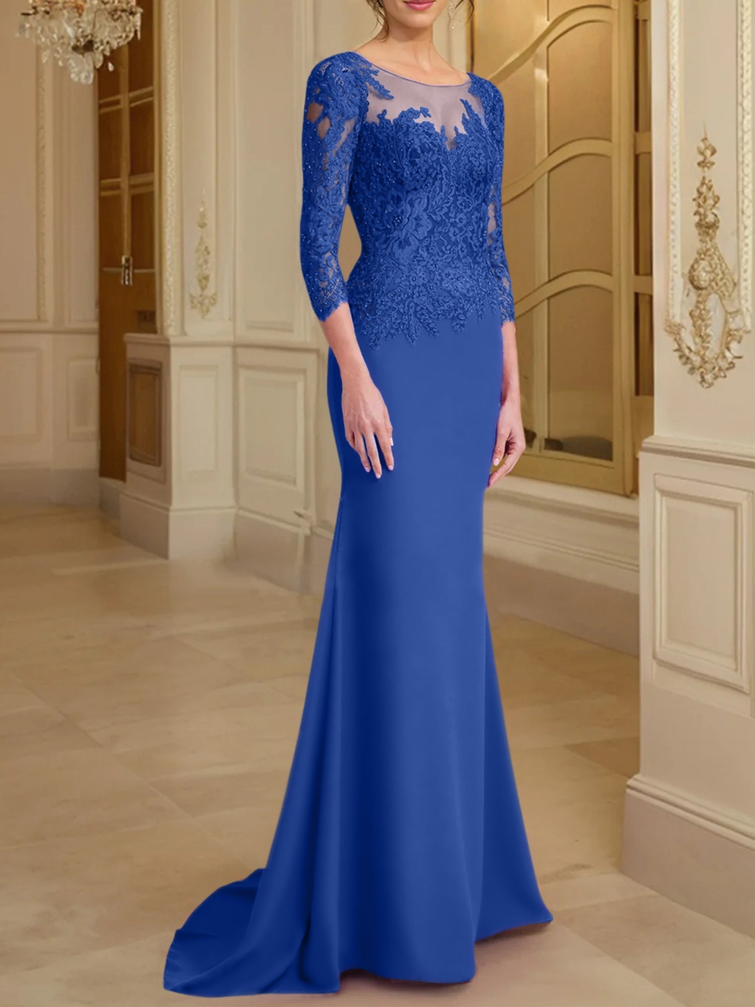 Long Sleeved Lace Mother of the Bride Dresses in Trumpet Mermaid Silhouette