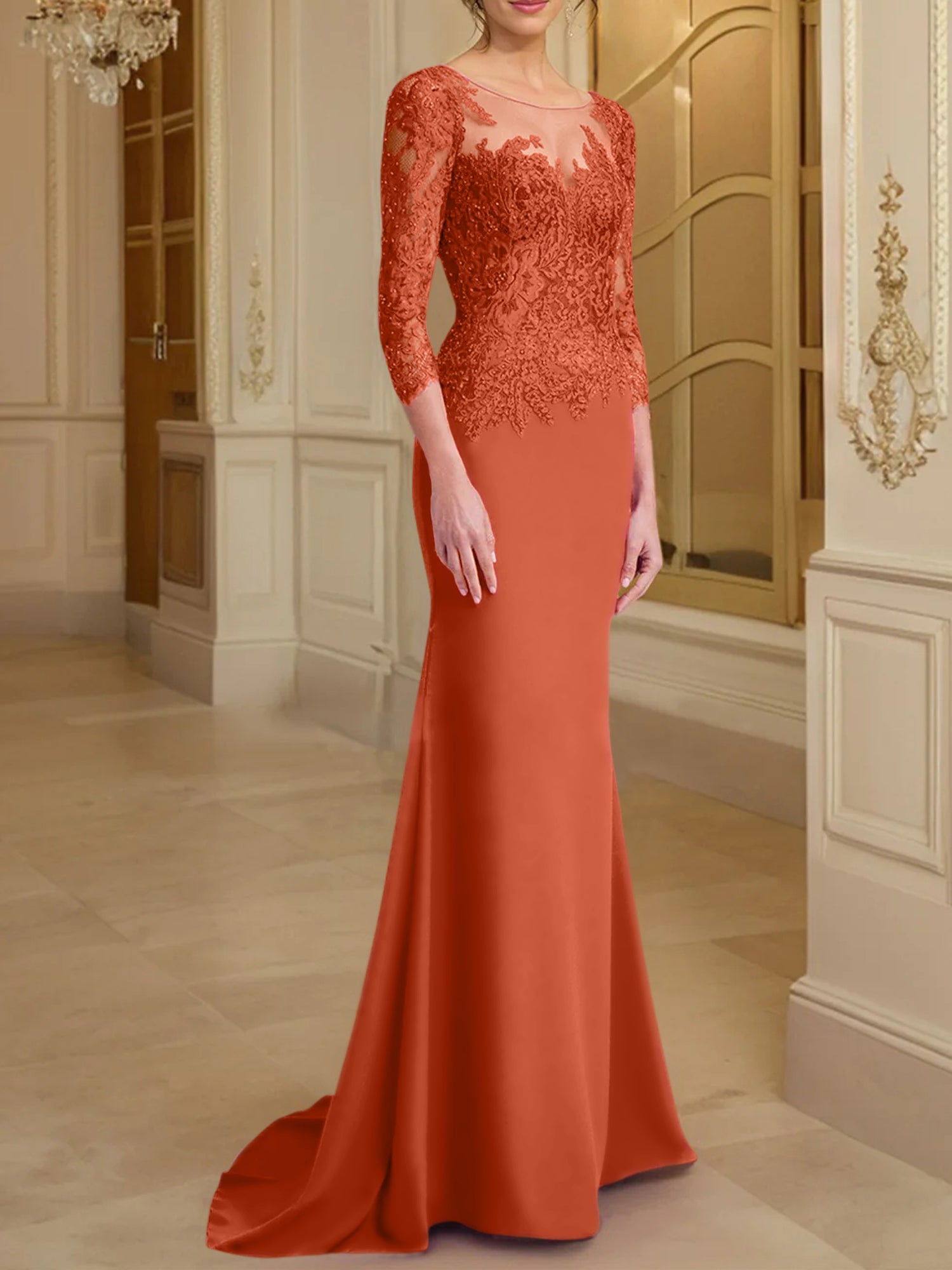 Long Sleeved Lace Mother of the Bride Dresses in Trumpet Mermaid Silhouette
