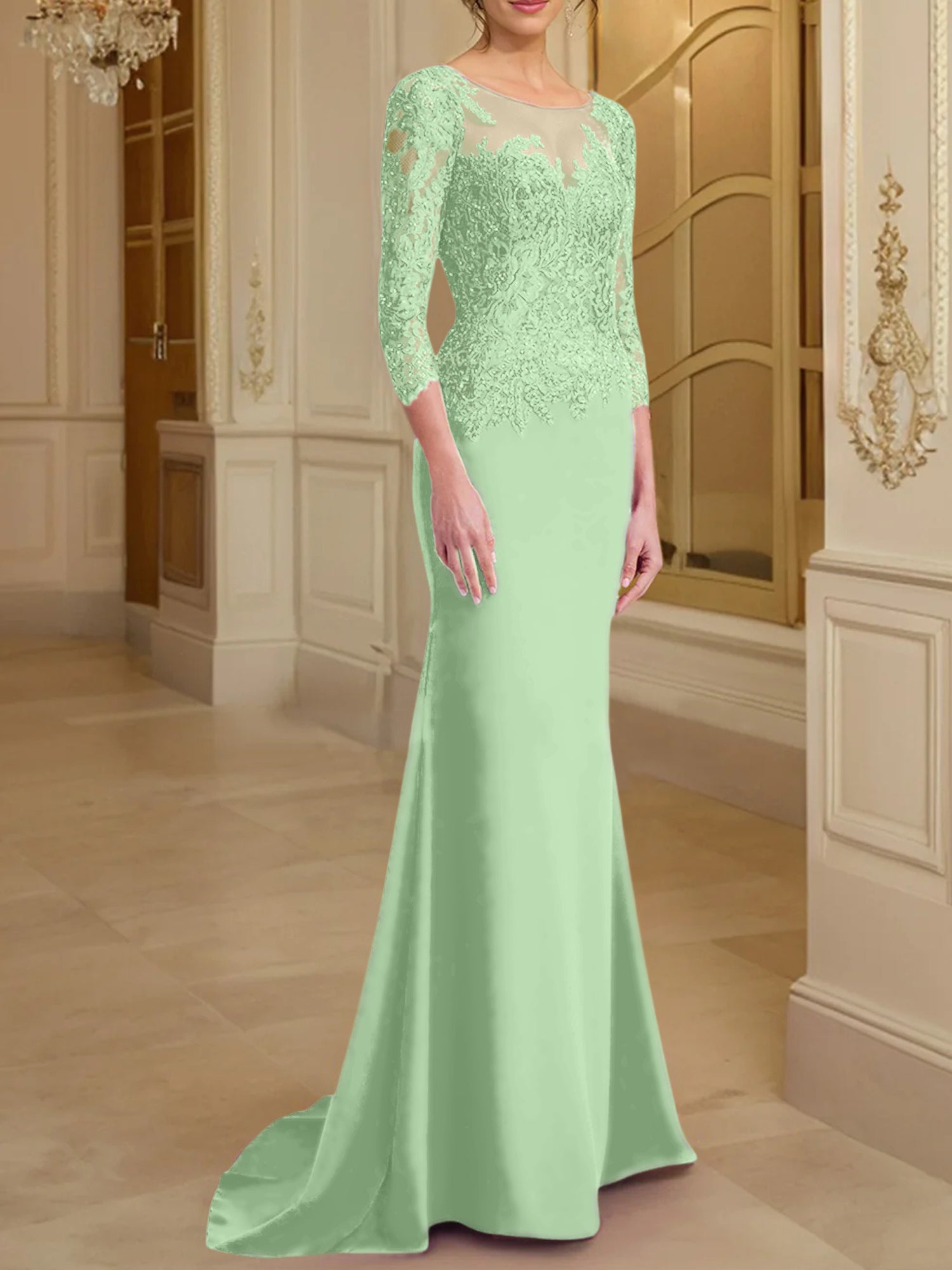 Long Sleeved Lace Mother of the Bride Dresses in Trumpet Mermaid Silhouette