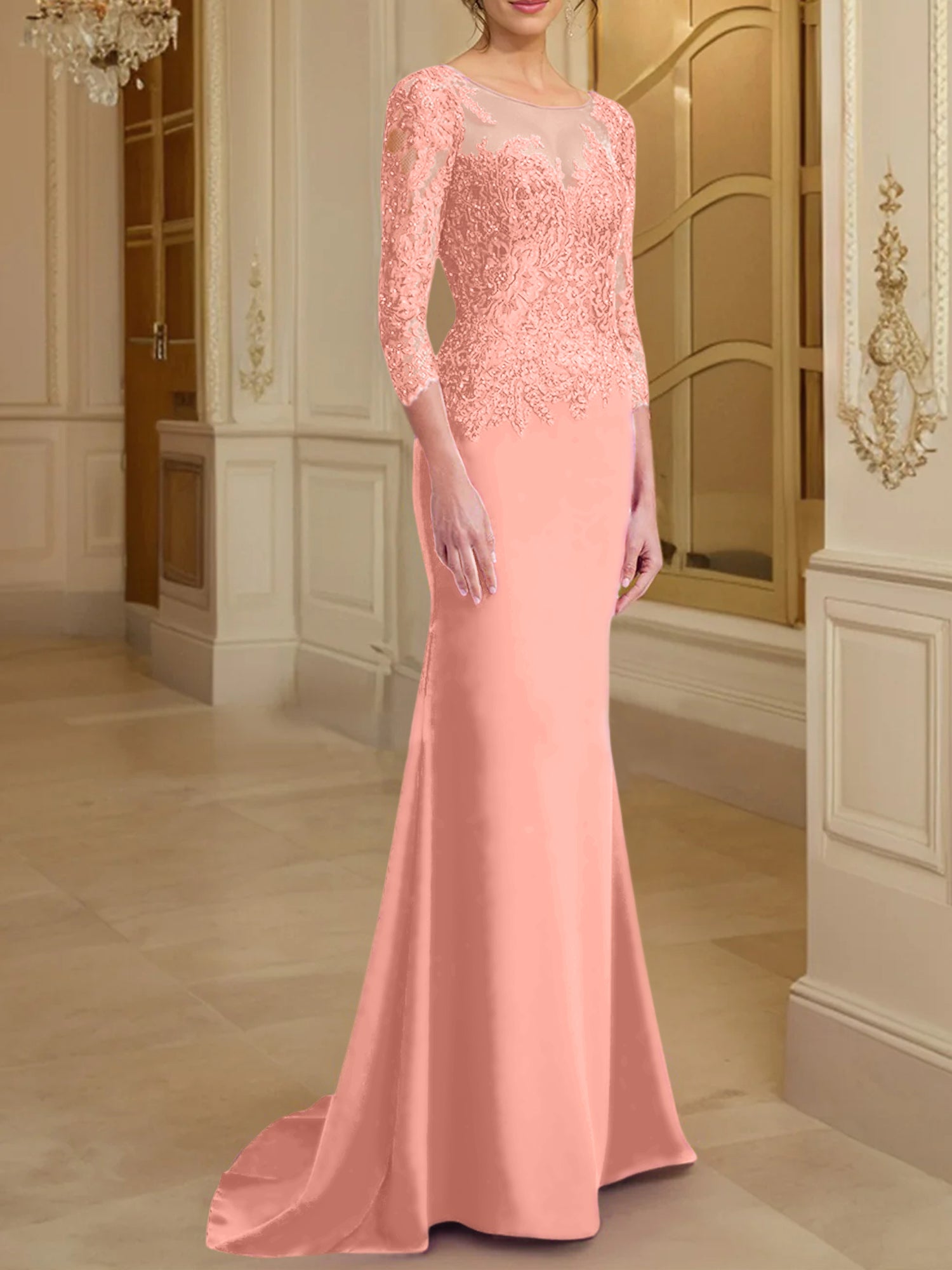 Long Sleeved Lace Mother of the Bride Dresses in Trumpet Mermaid Silhouette