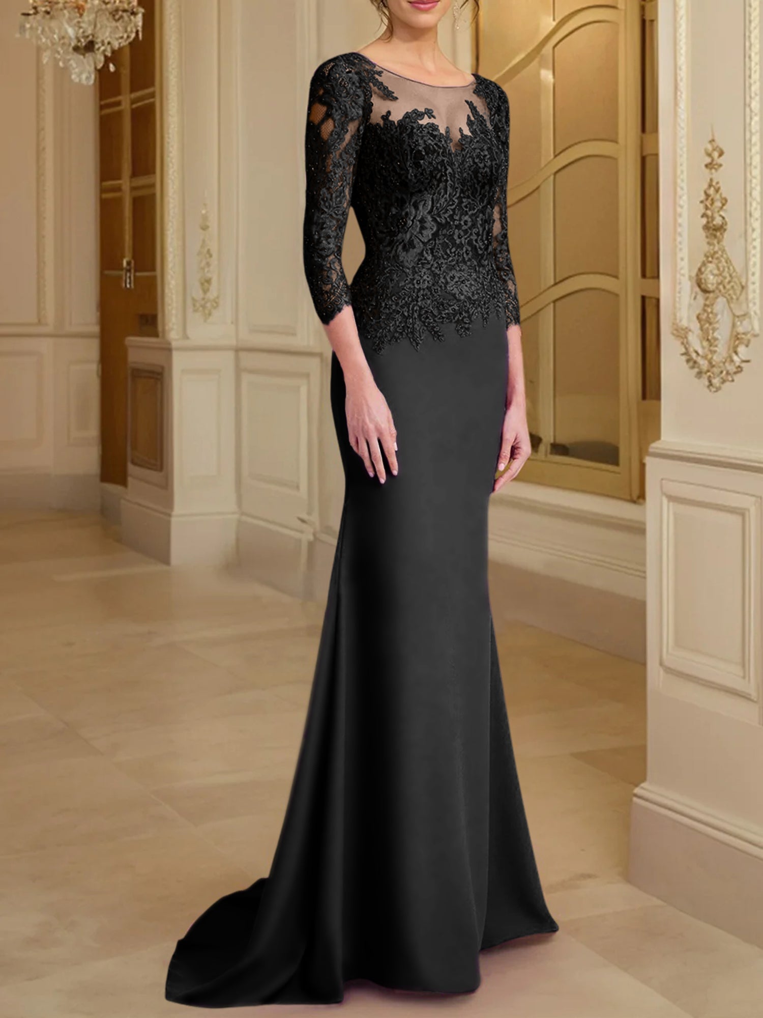 Long Sleeved Lace Mother of the Bride Dresses in Trumpet Mermaid Silhouette