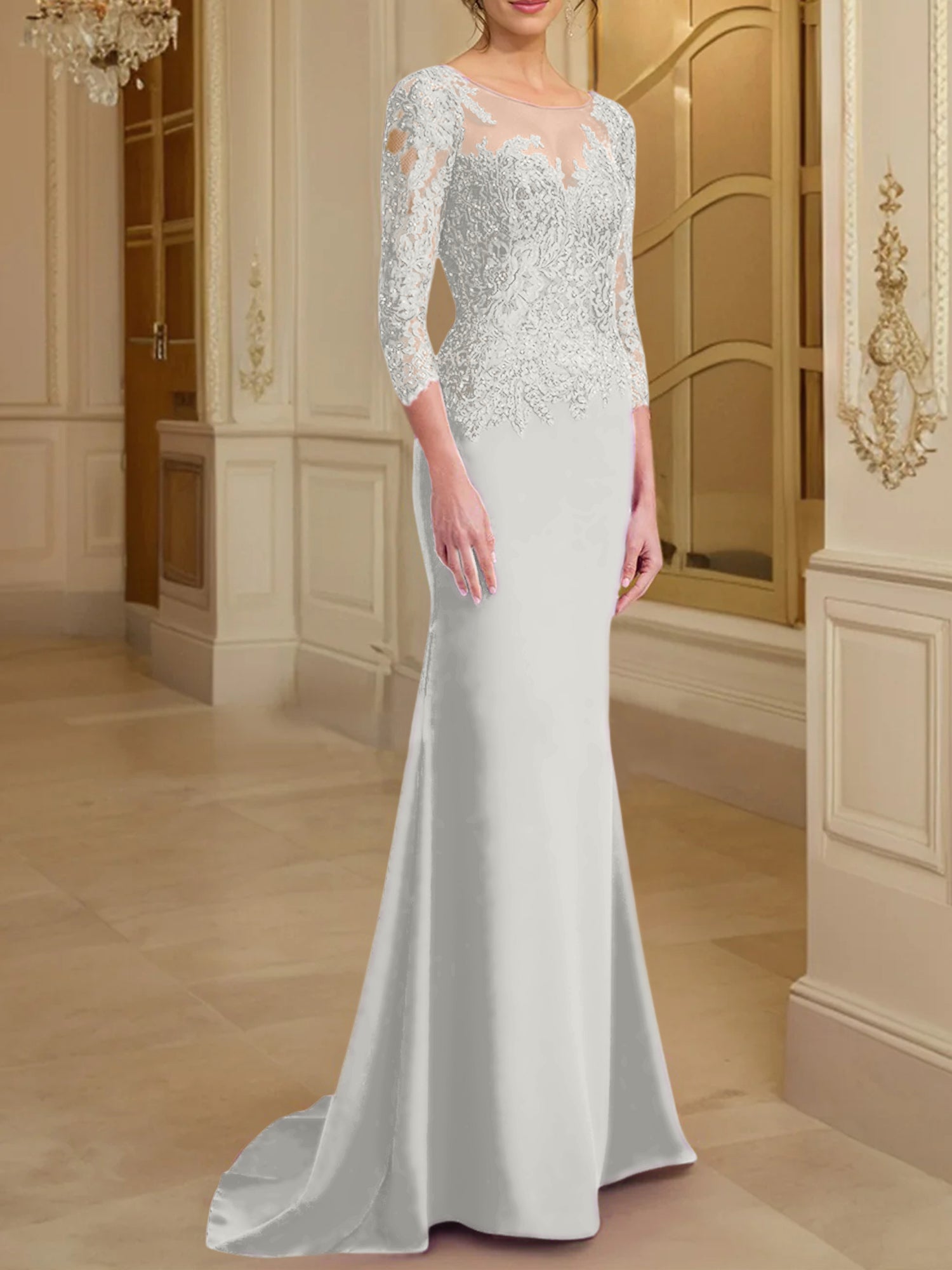 Long Sleeved Lace Mother of the Bride Dresses in Trumpet Mermaid Silhouette