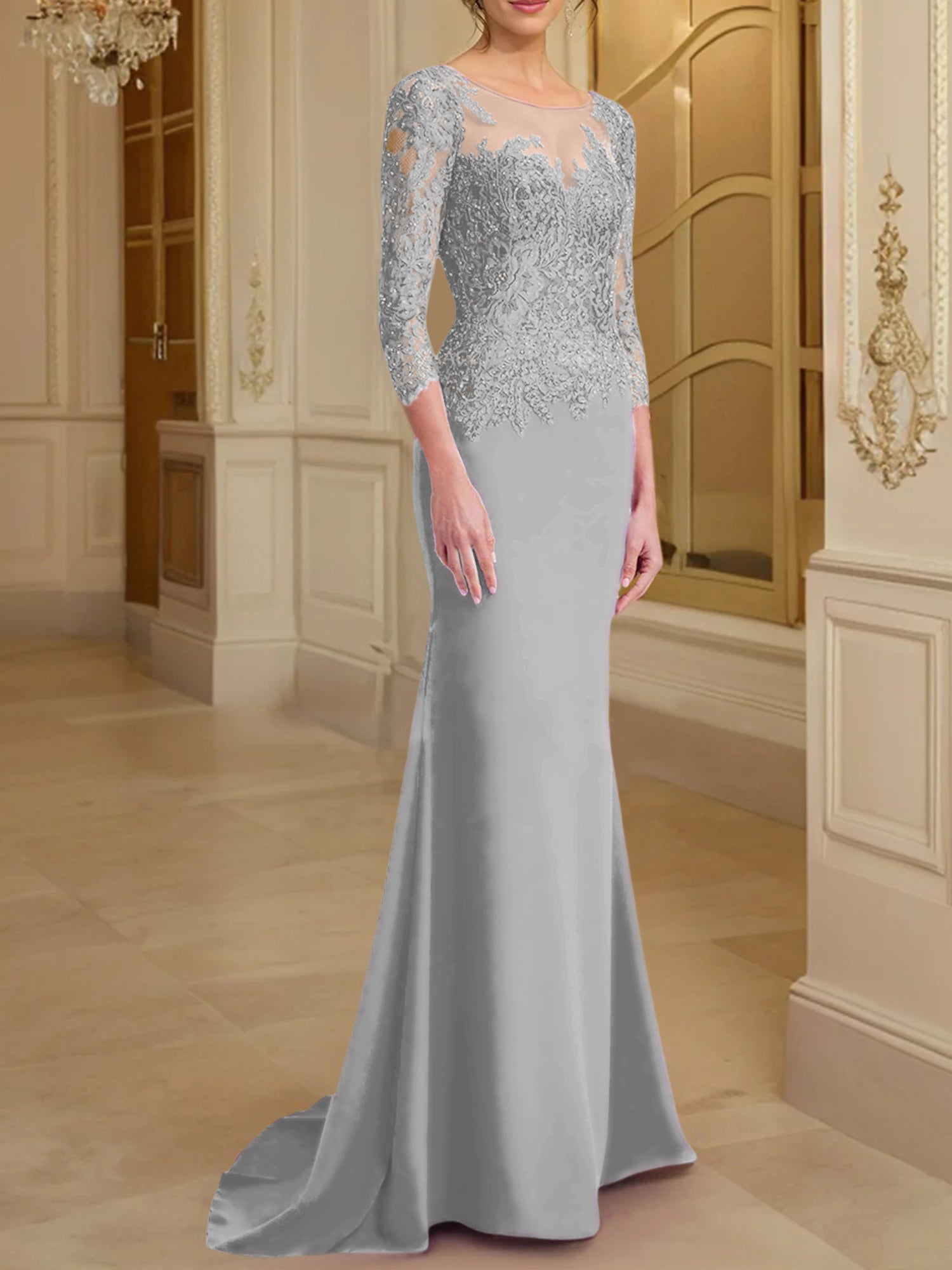 Long Sleeved Lace Mother of the Bride Dresses in Trumpet Mermaid Silhouette