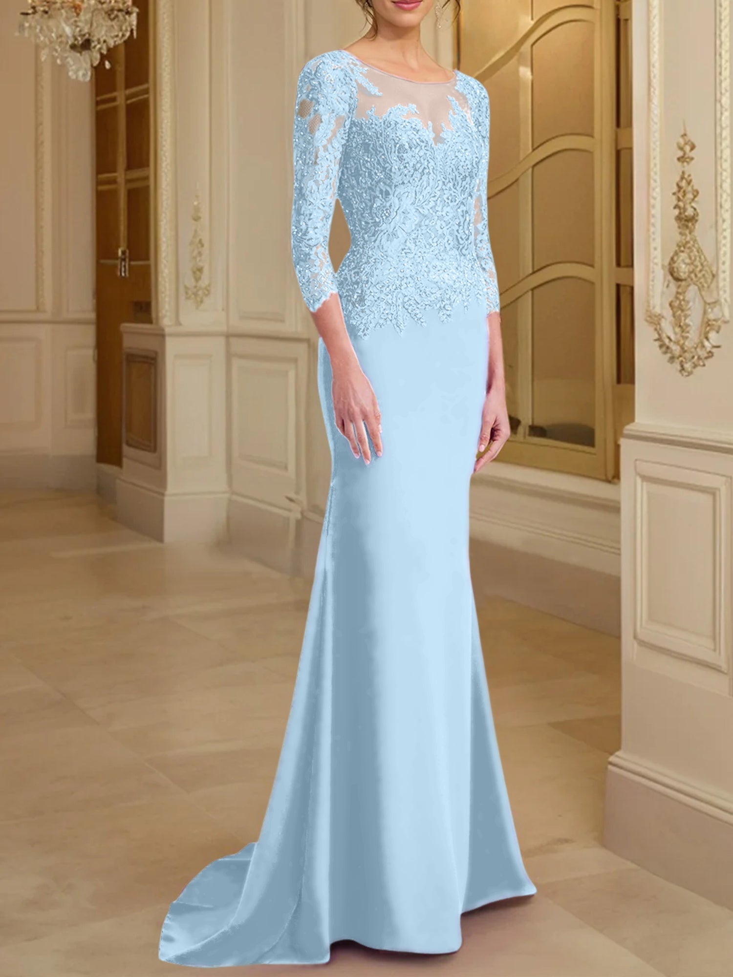 Long Sleeved Lace Mother of the Bride Dresses in Trumpet Mermaid Silhouette