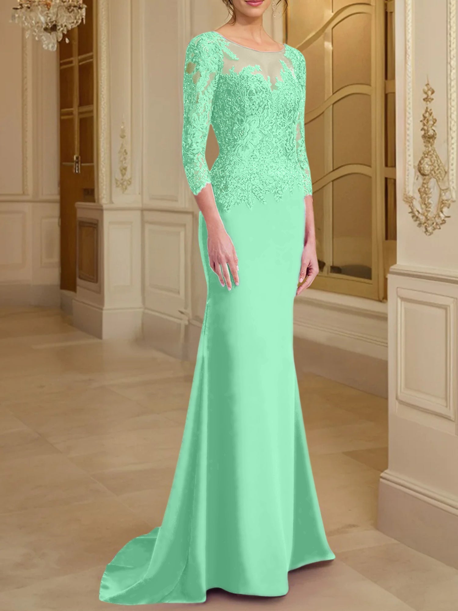 Long Sleeved Lace Mother of the Bride Dresses in Trumpet Mermaid Silhouette