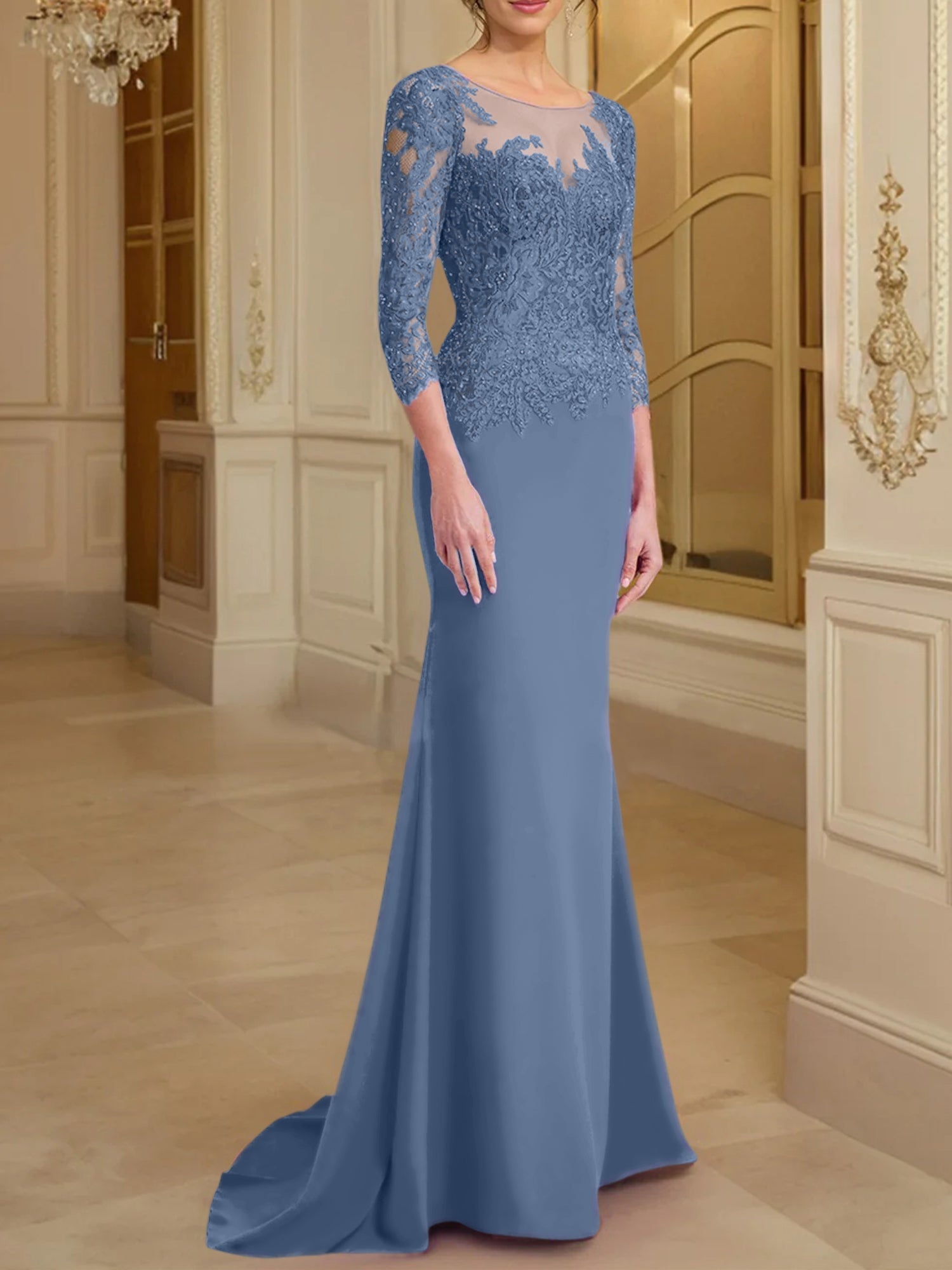Long Sleeved Lace Mother of the Bride Dresses in Trumpet Mermaid Silhouette