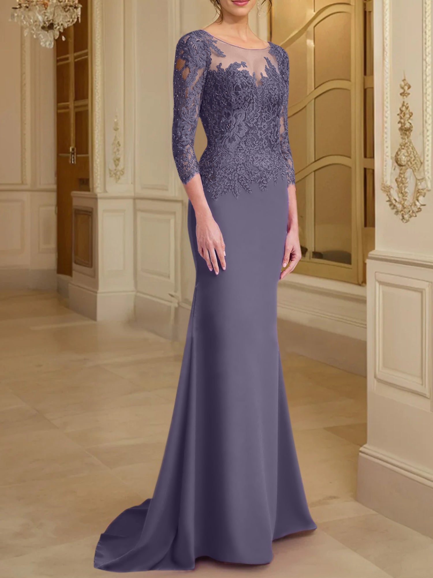 Long Sleeved Lace Mother of the Bride Dresses in Trumpet Mermaid Silhouette