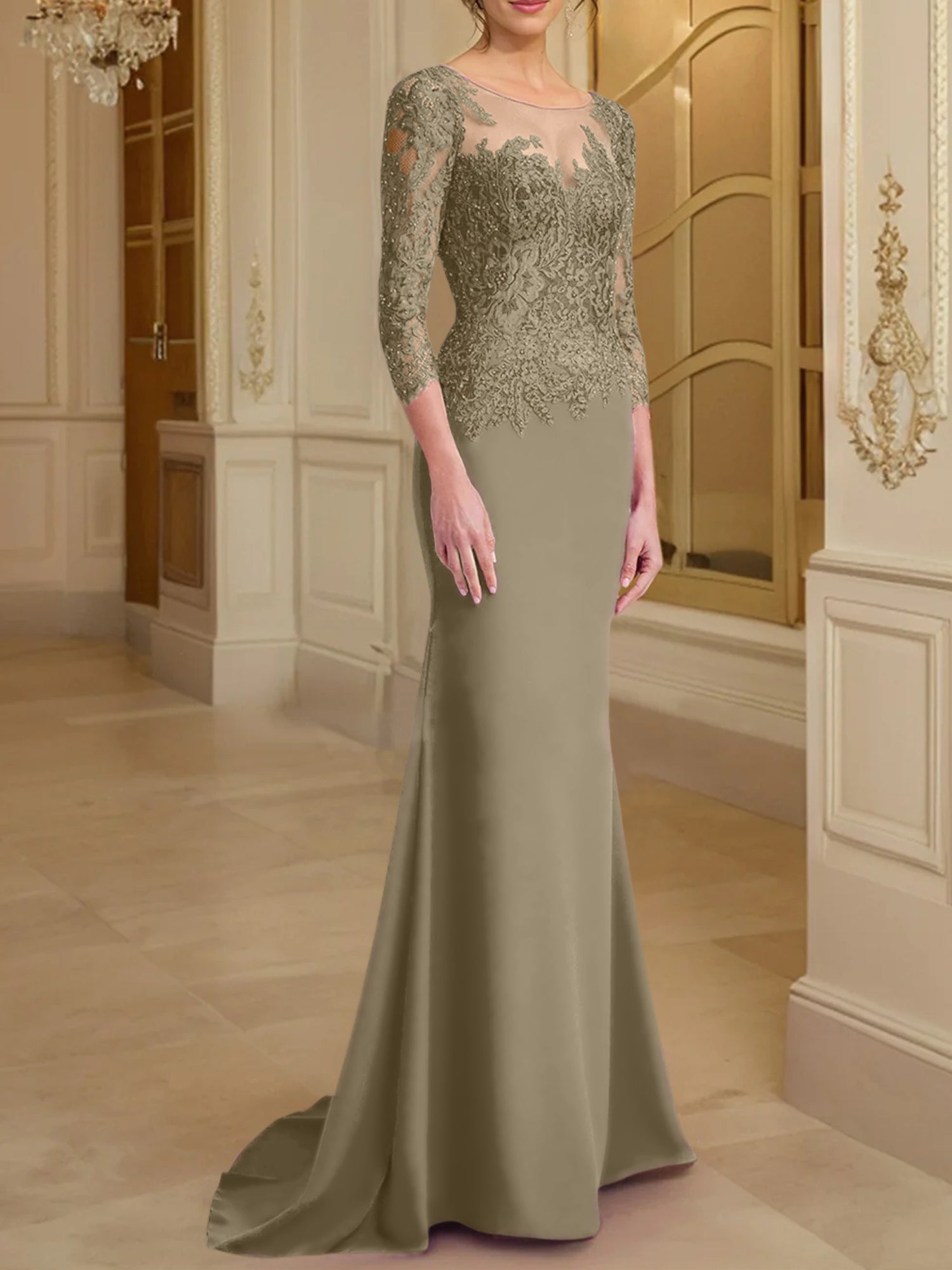 Long Sleeved Lace Mother of the Bride Dresses in Trumpet Mermaid Silhouette
