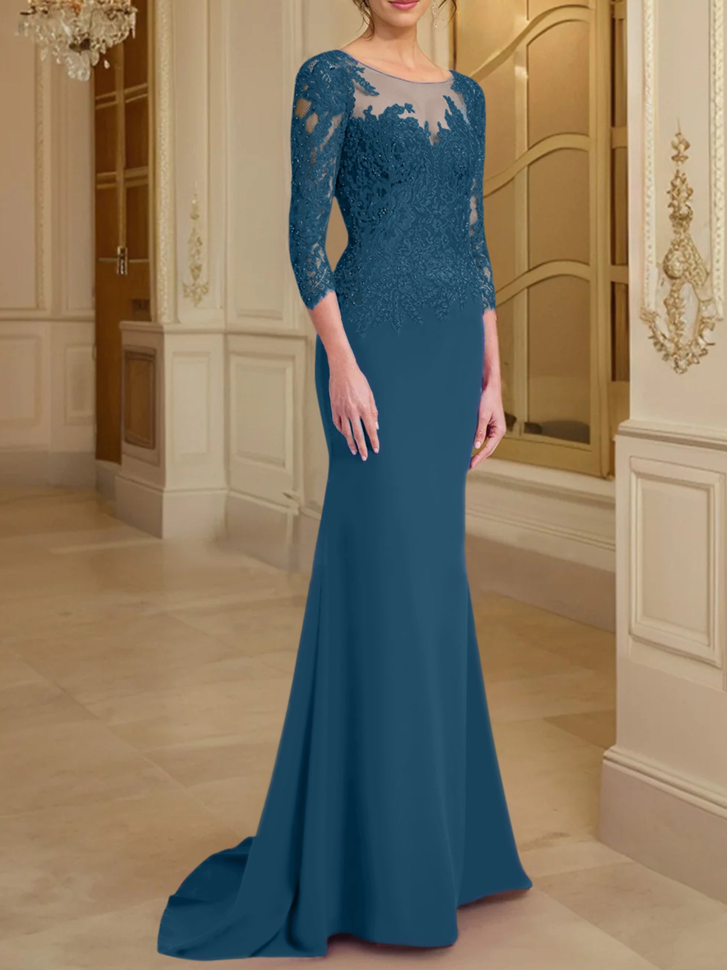 Long Sleeved Lace Mother of the Bride Dresses in Trumpet Mermaid Silhouette