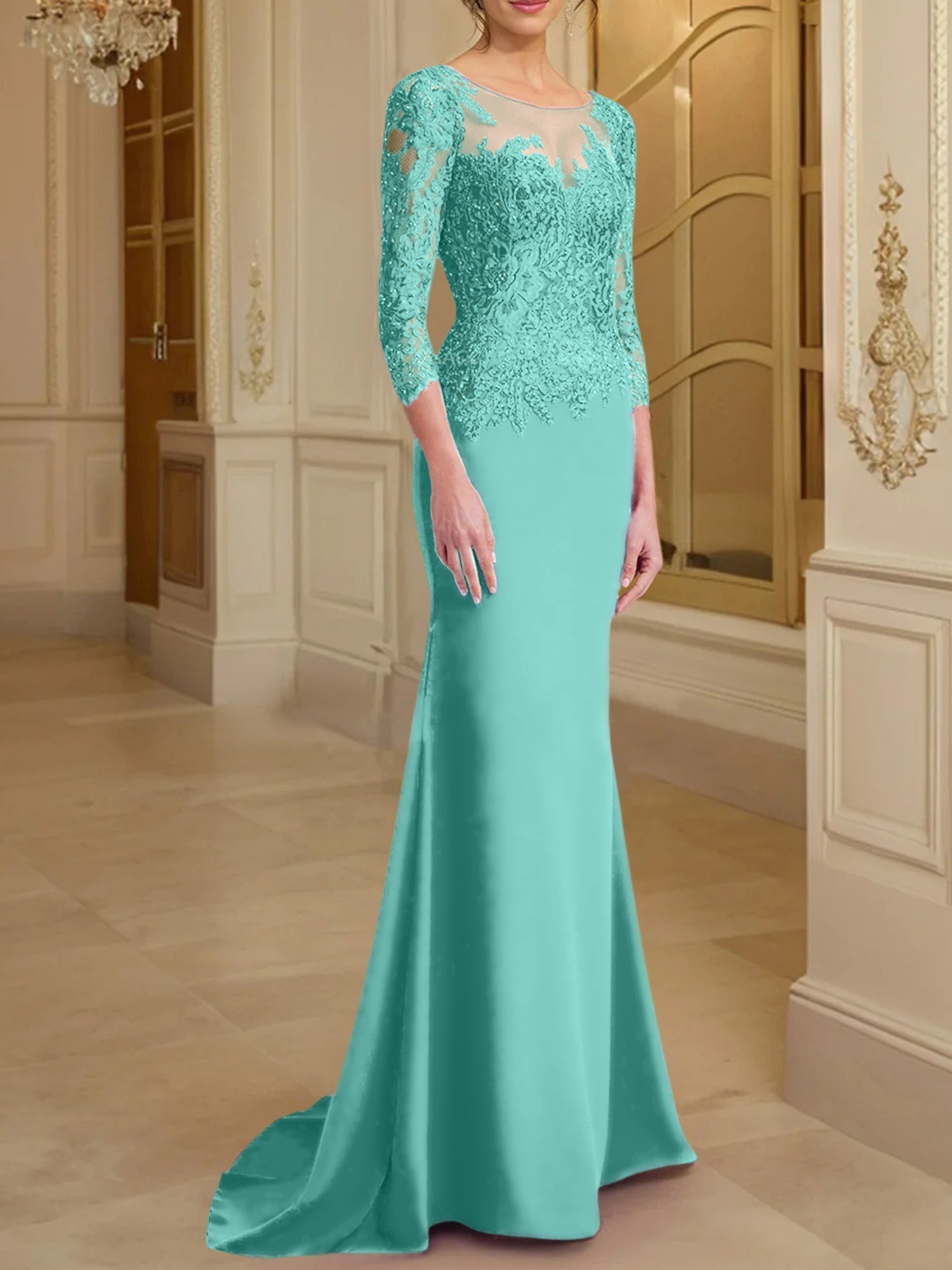 Long Sleeved Lace Mother of the Bride Dresses in Trumpet Mermaid Silhouette