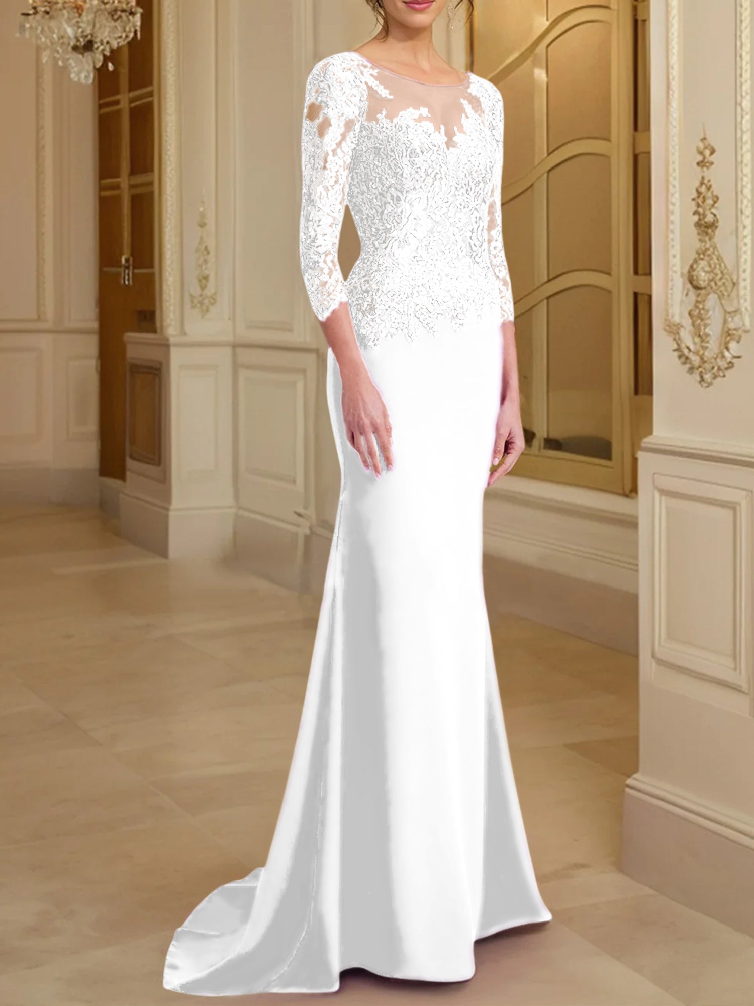 Long Sleeved Lace Mother of the Bride Dresses in Trumpet Mermaid Silhouette