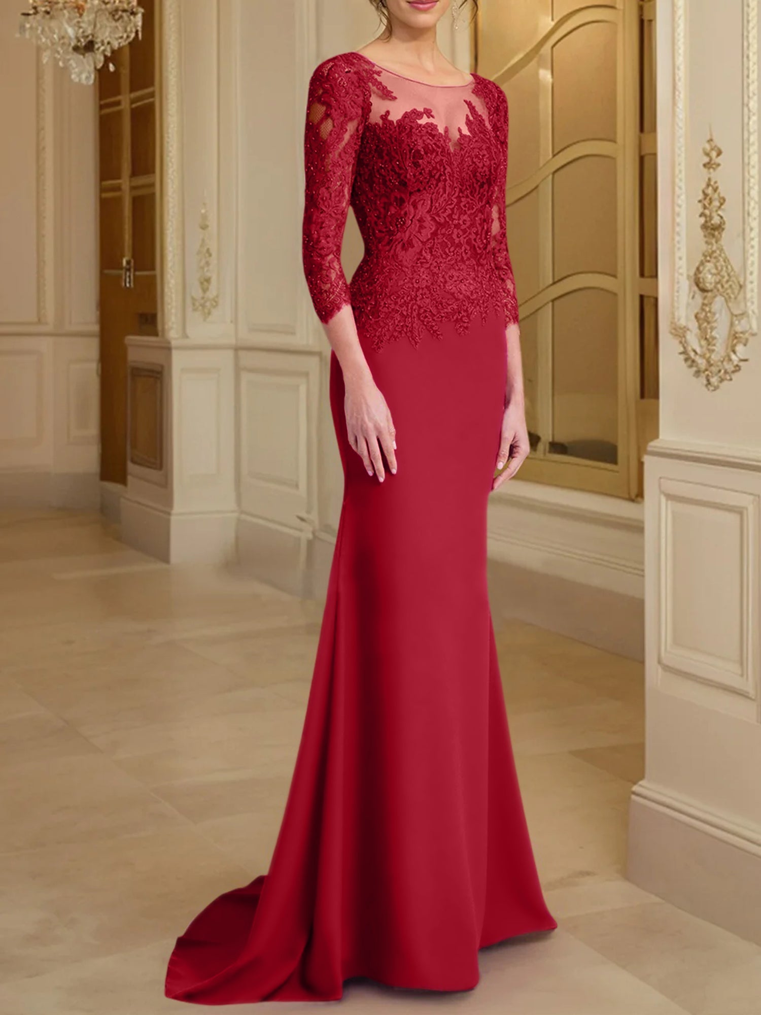 Long Sleeved Lace Mother of the Bride Dresses in Trumpet Mermaid Silhouette