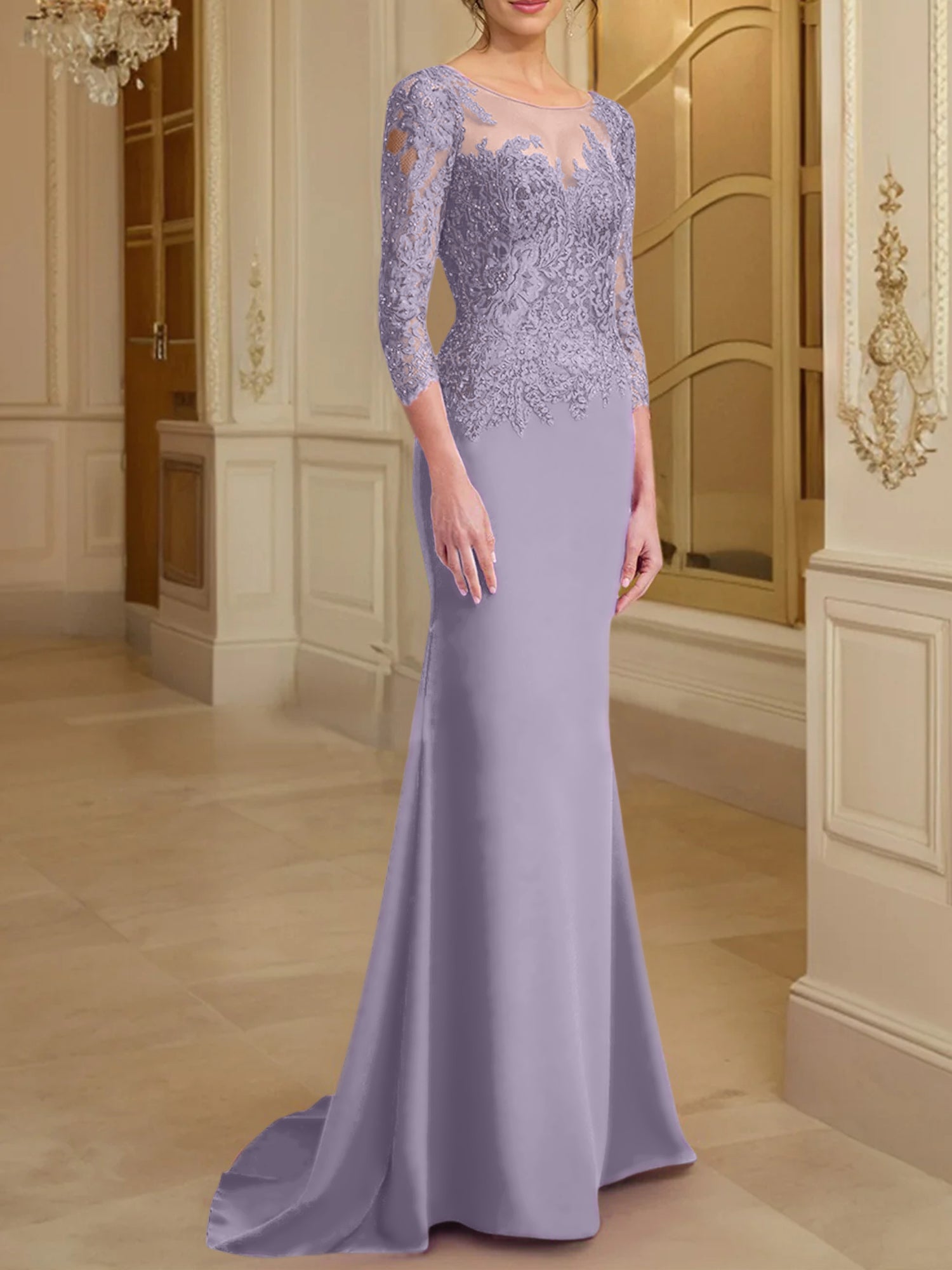 Long Sleeved Lace Mother of the Bride Dresses in Trumpet Mermaid Silhouette