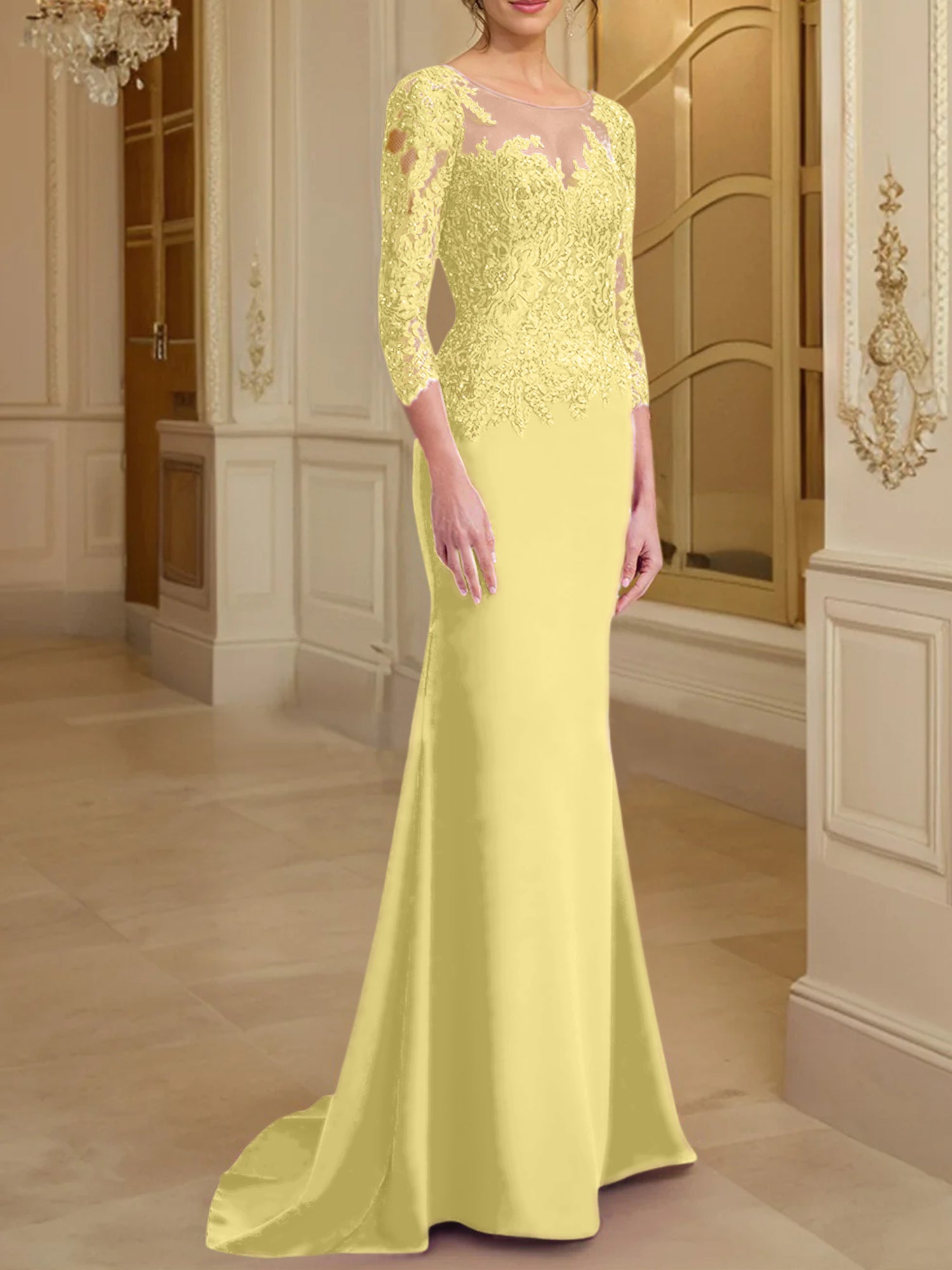 Long Sleeved Lace Mother of the Bride Dresses in Trumpet Mermaid Silhouette