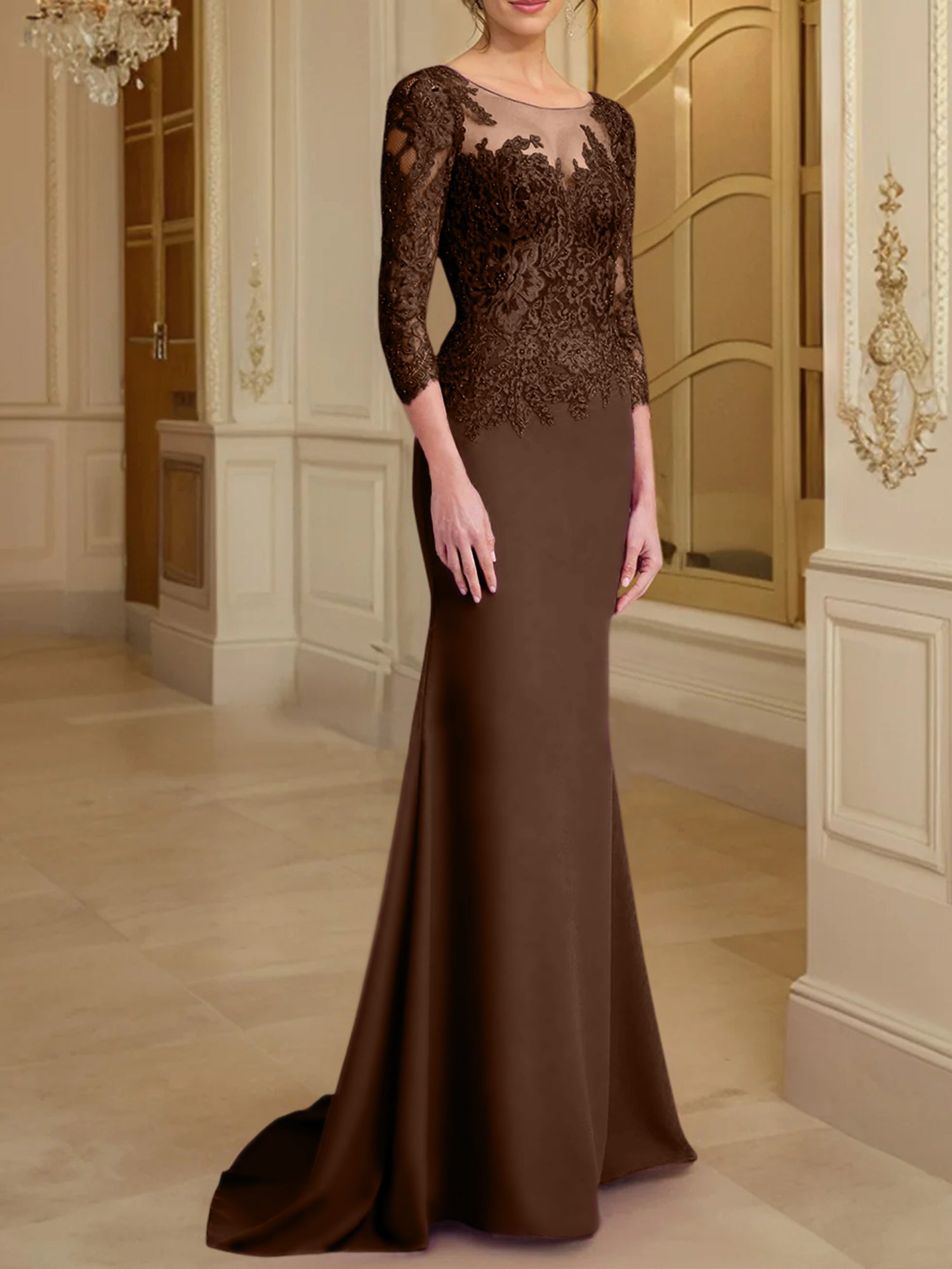 Long Sleeved Lace Mother of the Bride Dresses in Trumpet Mermaid Silhouette