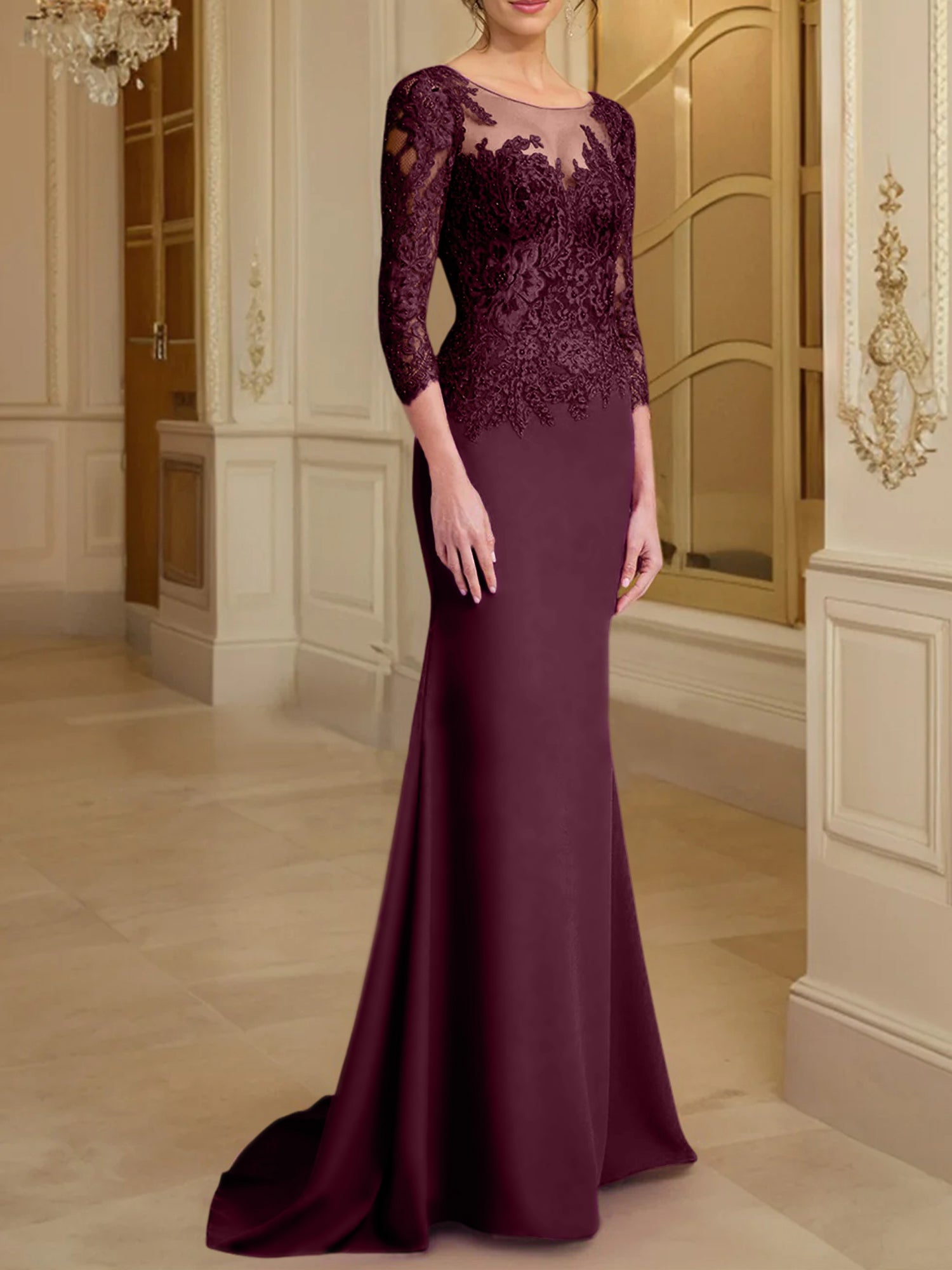 Long Sleeved Lace Mother of the Bride Dresses in Trumpet Mermaid Silhouette