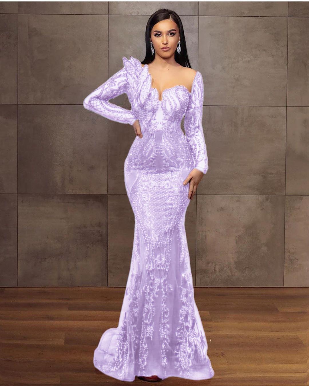 Long Sleeves Formal Dress Tulle Burgundy Lace Appliques Mermaid Evening Dress