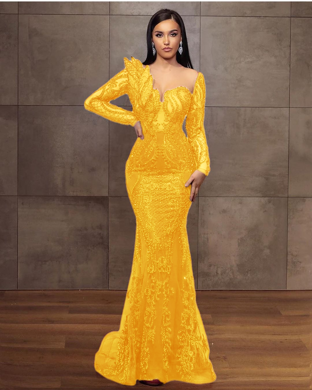 Long Sleeves Formal Dress Tulle Burgundy Lace Appliques Mermaid Evening Dress